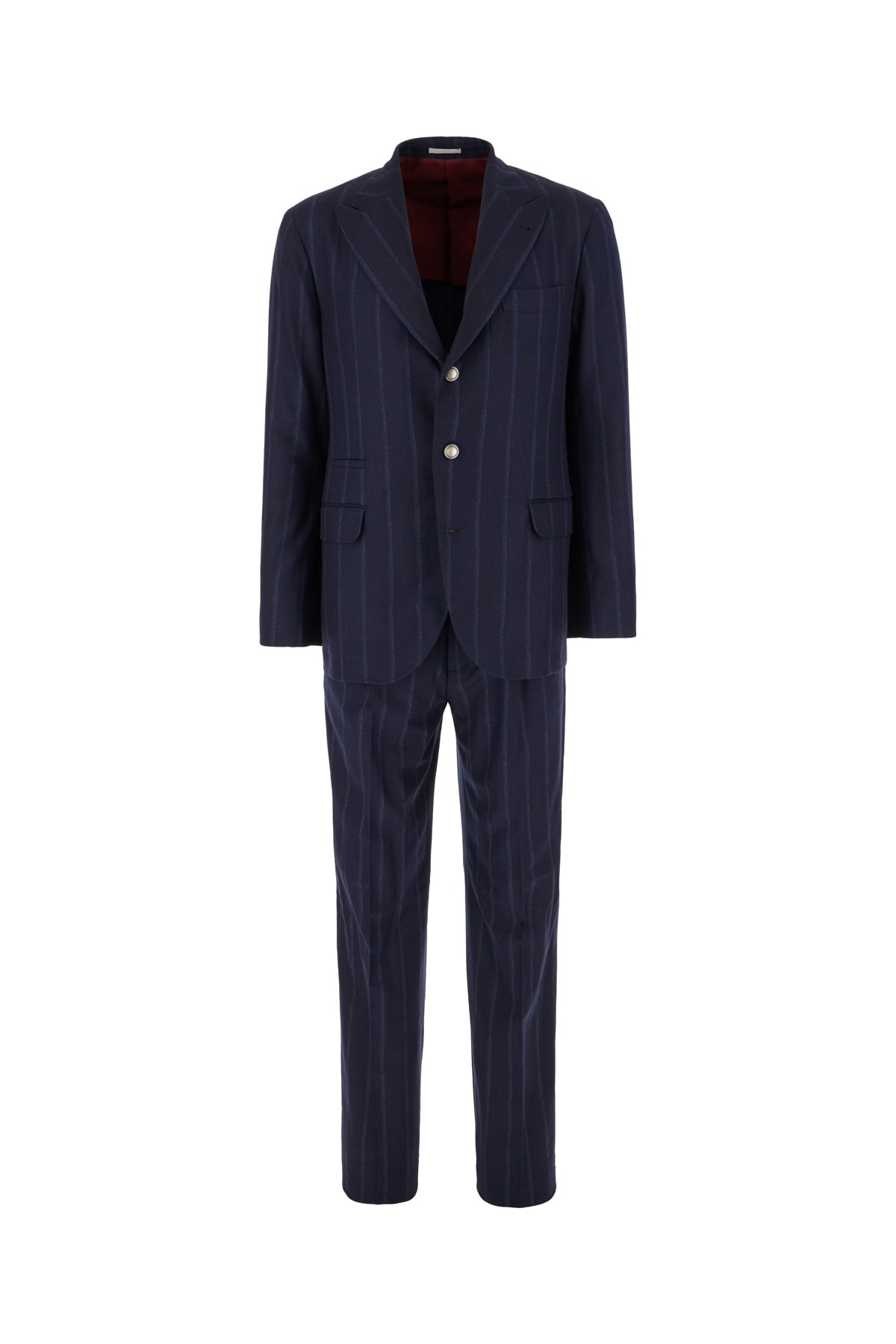 Brunello Cucinelli Embroidered Wool Blend Suit In Ocean Blue