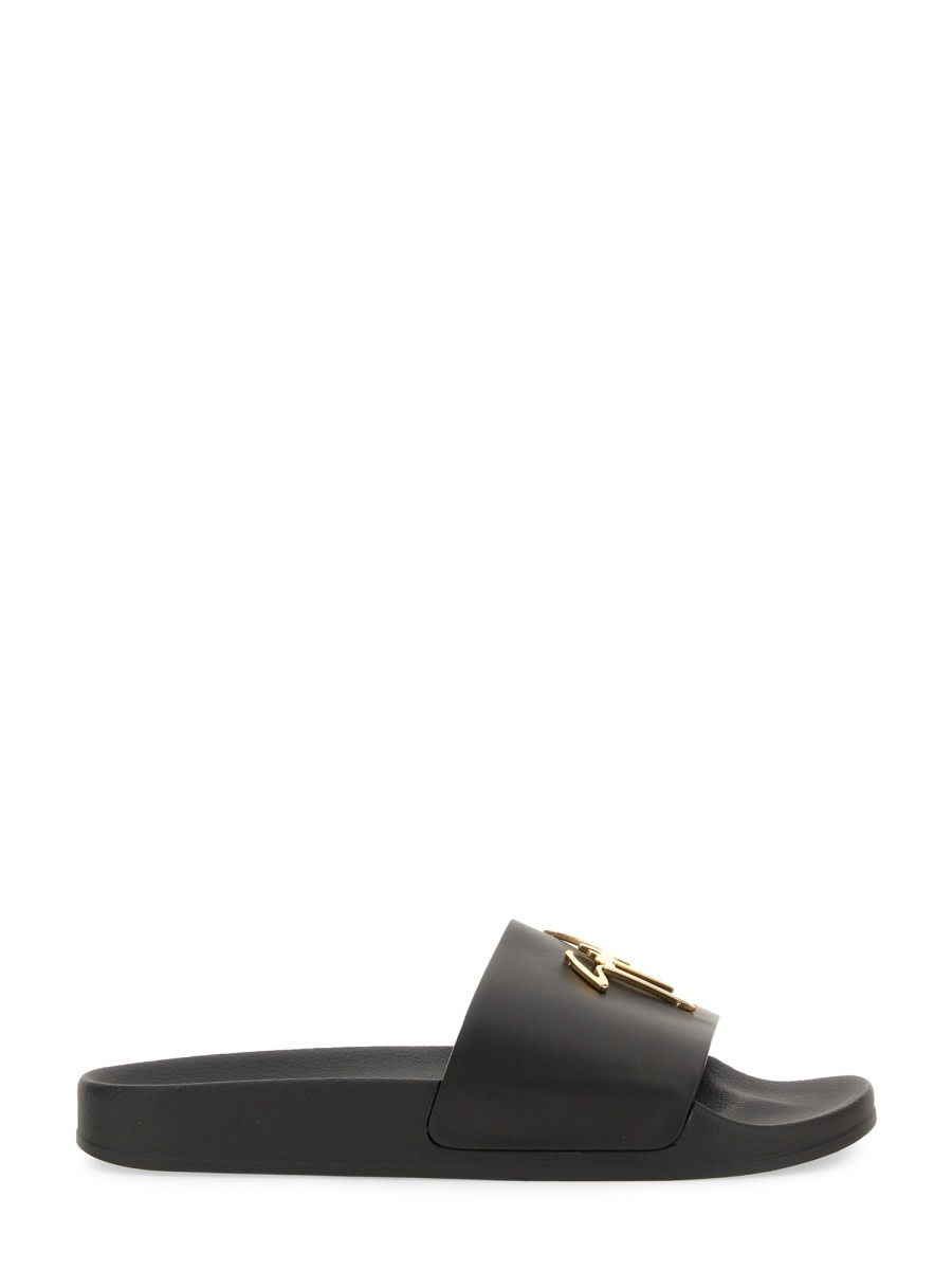 Shop Giuseppe Zanotti Brett Slide Sandal With Logo In Black