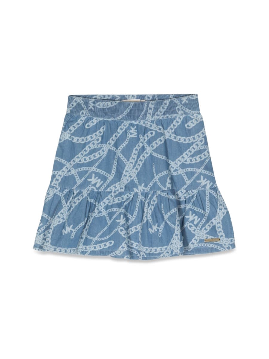 Michael Kors Chain-link Logo Print Chambray Skirt In Denim