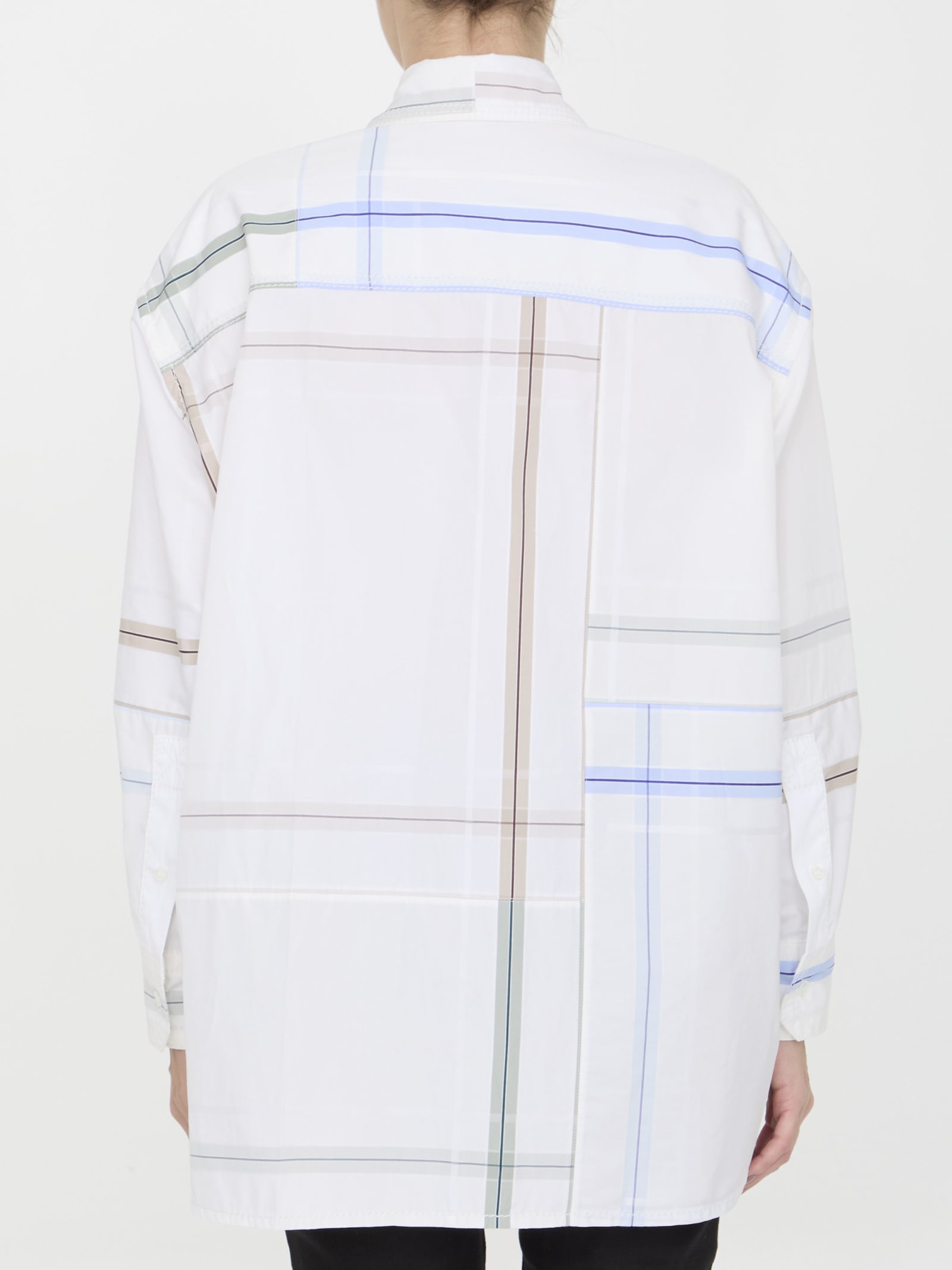 Bottega Veneta Womens White Blue Green Tau Checked Dropped-shoulder Relaxed-fit Cotton Shirt In White