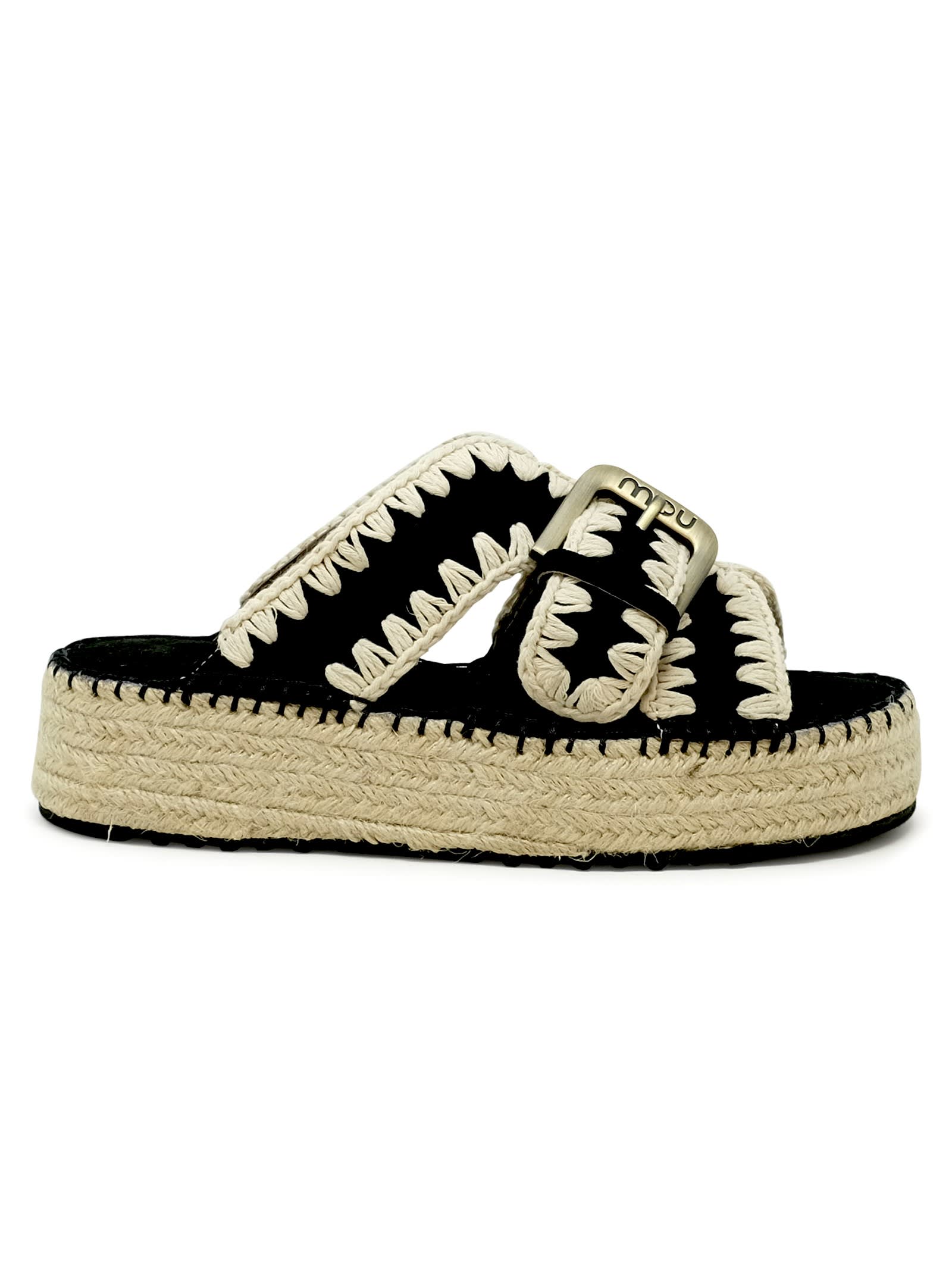 MOU MOU SW641003A JUTE BLACK SUEDE SANDALS 