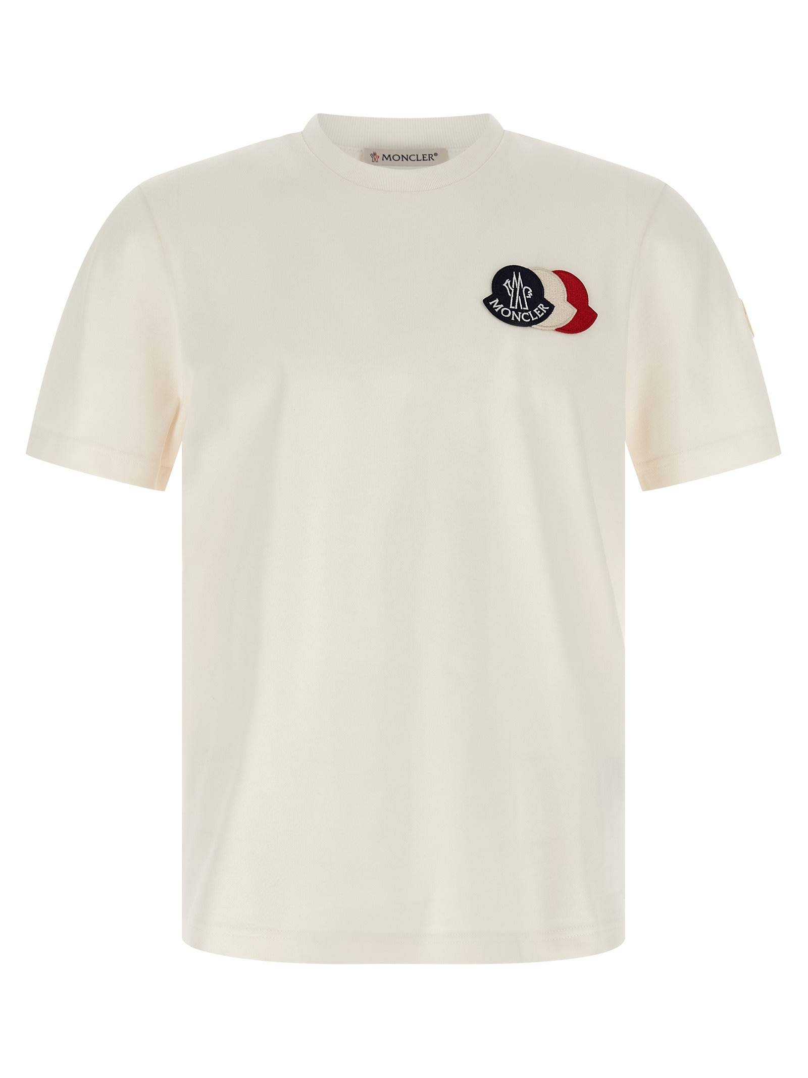 Moncler Cotton T-shirt With Ribbed Crew Neck And Signature Logo Patches In White