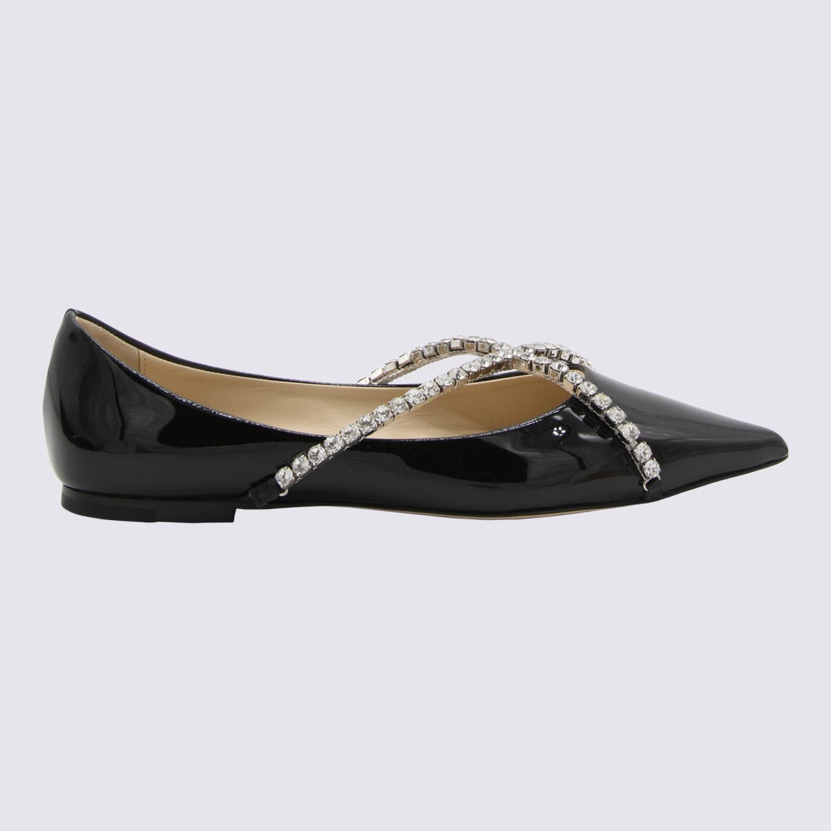 Black Leather Crystal Genevieve Flats