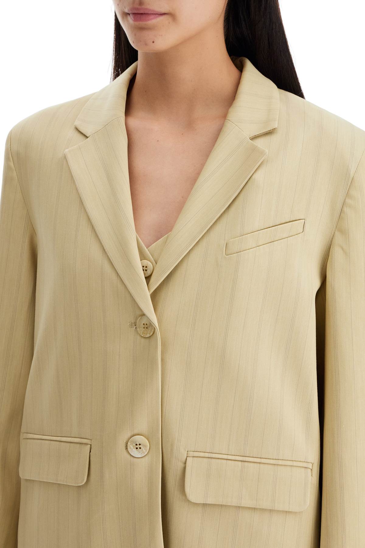 Shop Ganni Striped Boxy Blazer In Sahara Sun (beige)