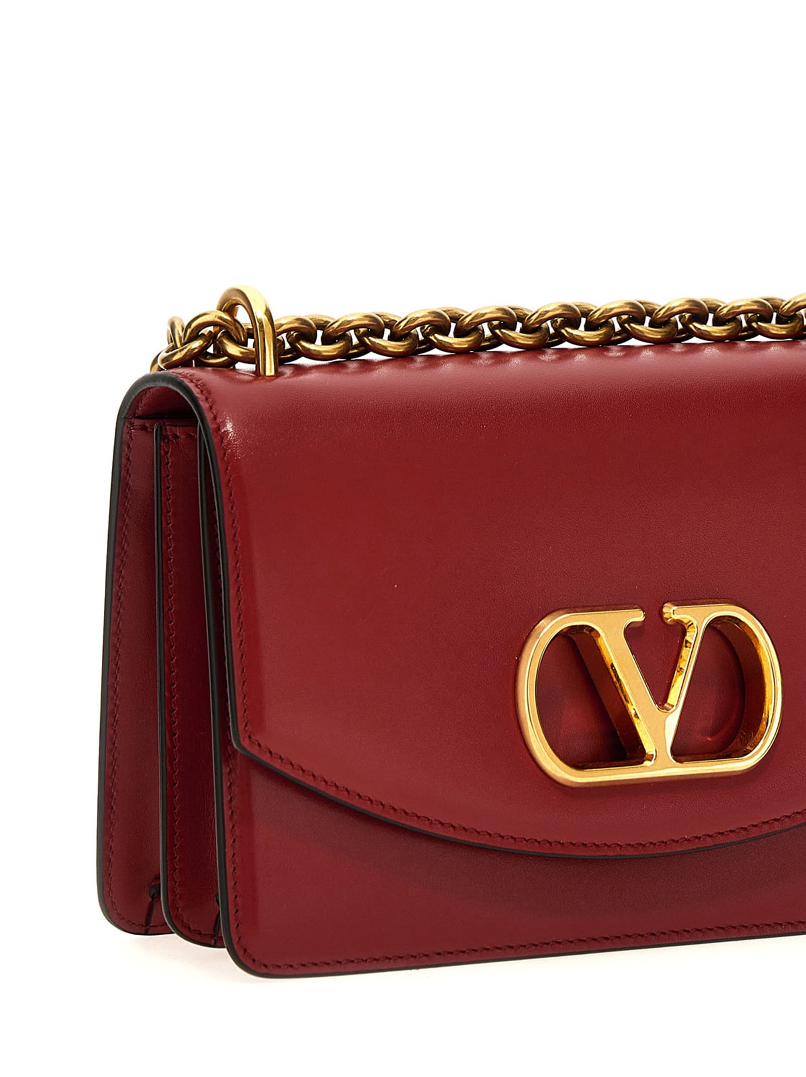 Valentino Garavani Vain Vlogo Leather Shoulder Bag In Red