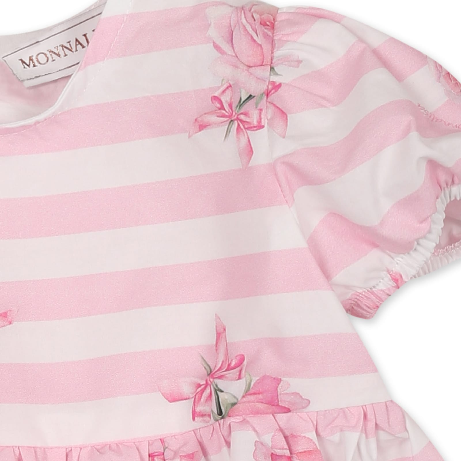 Monnalisa Pink Top For Baby Girl With Rose Print In Pink