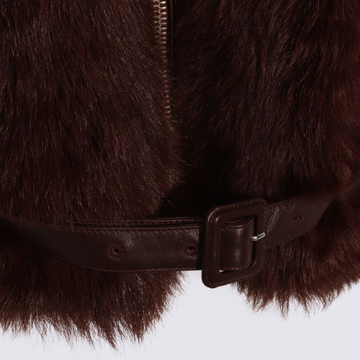 Tom Ford Leather Buckle Detail Jacket With Faux Fur In Brown