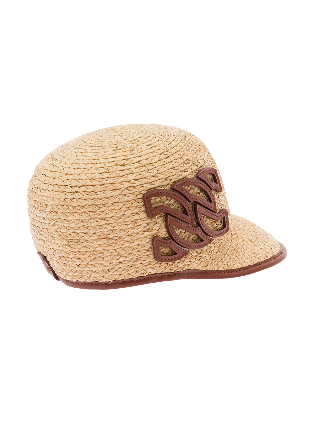 Shop Casadei Beige Baseball Cap With Logo Detail In Leather And Rafia Woman