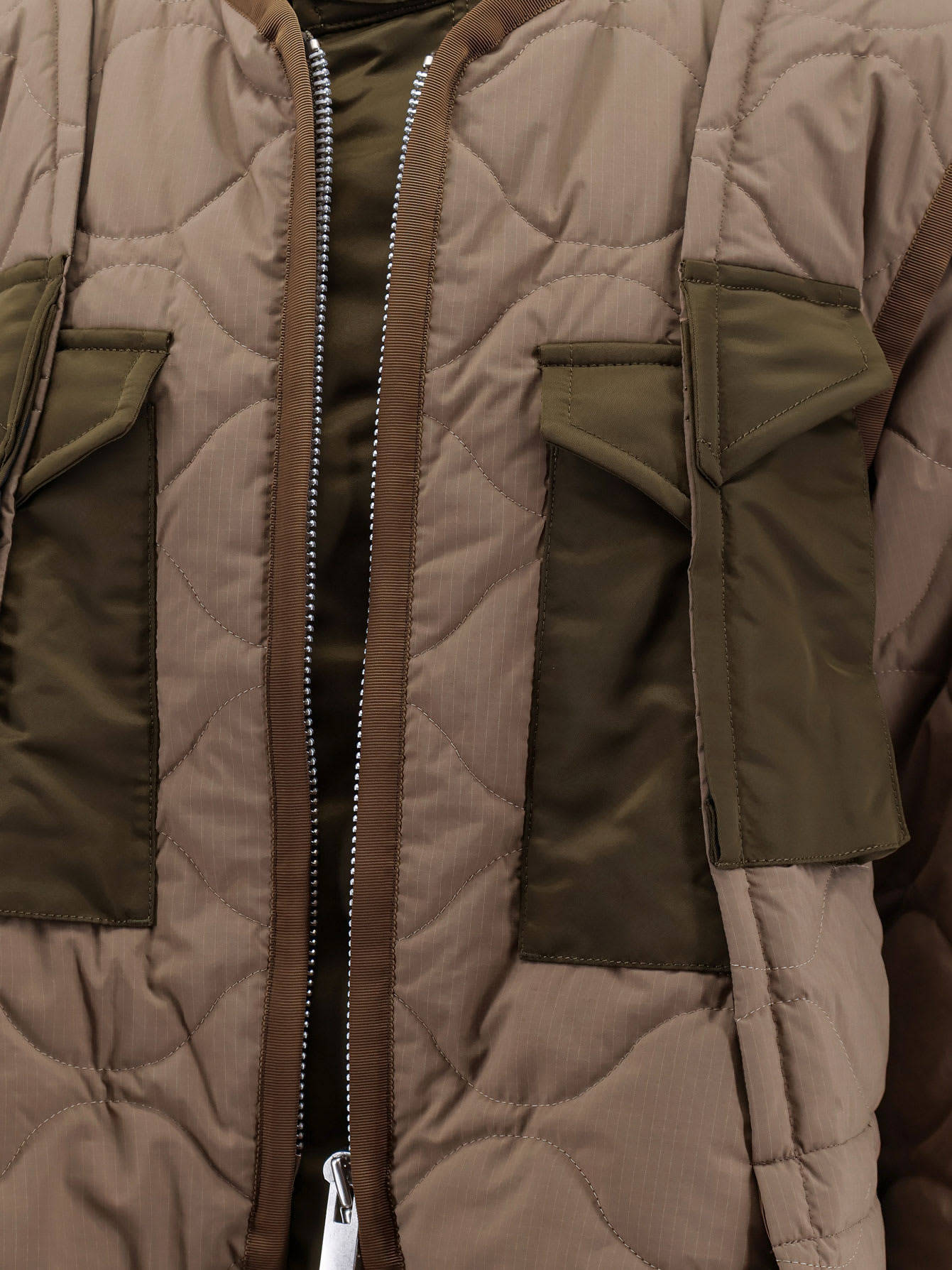 Sacai Padded And Quilted Jacket With Nylon Inserts In Beige