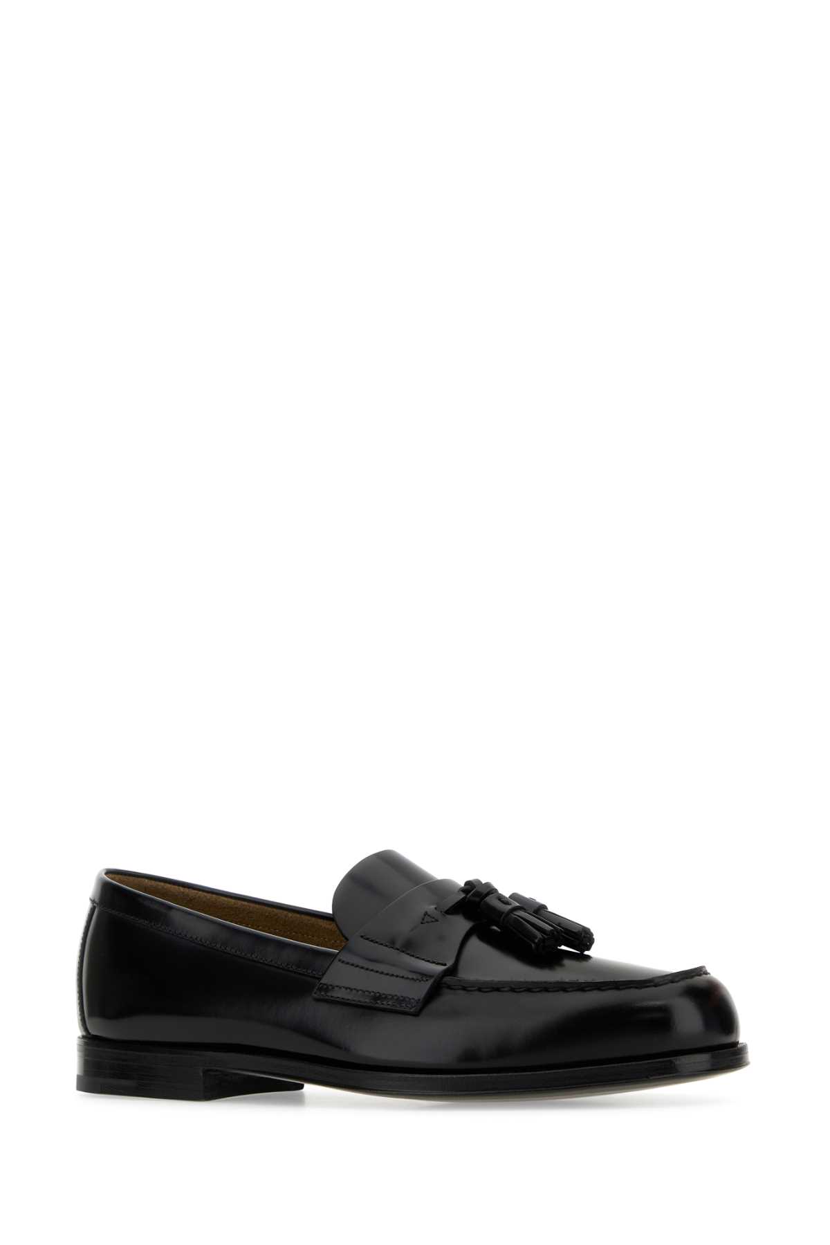 Shop Prada Black Leather Loafers In Nero