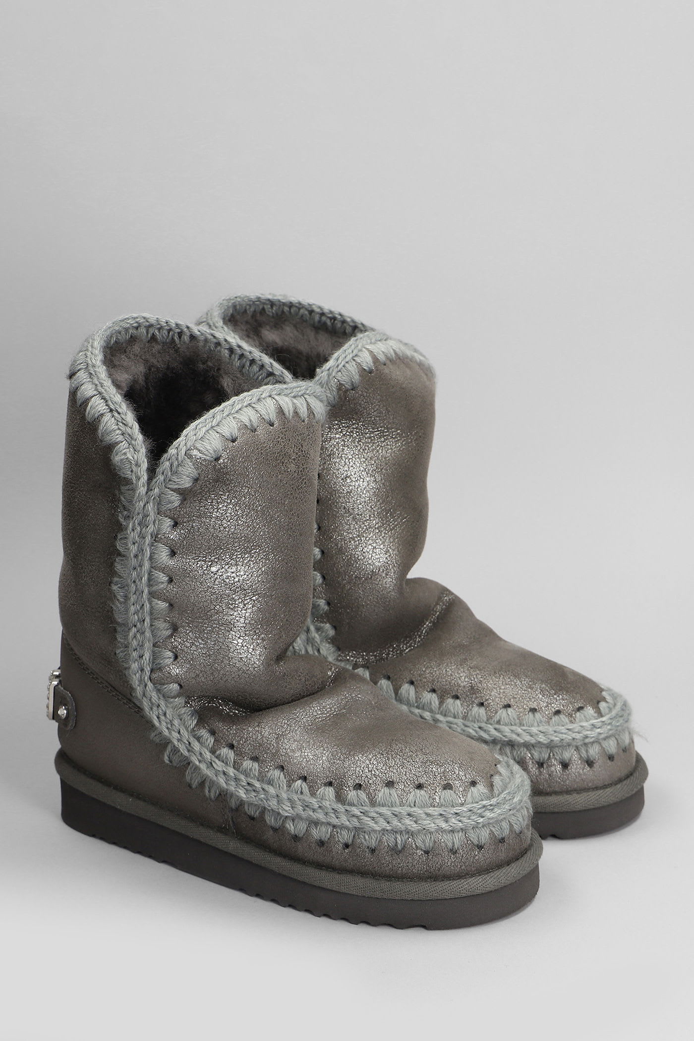 Mou Eskimo 24 Low Heels Ankle Boots In Grey Leather In Multi