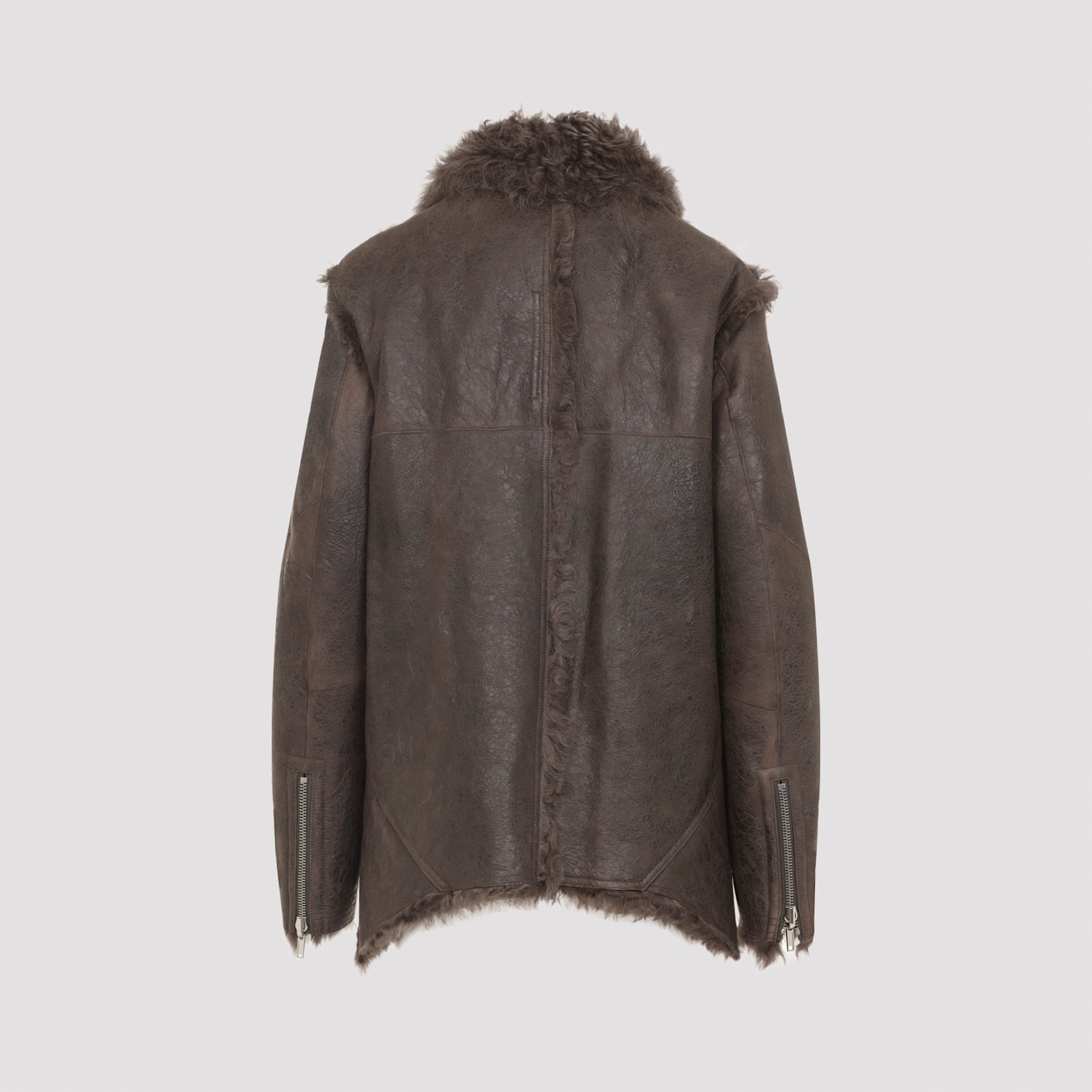 Rick Owens Brown Jacket With Reversible Design And Asymmetric Hem In Leather Woman In Brown