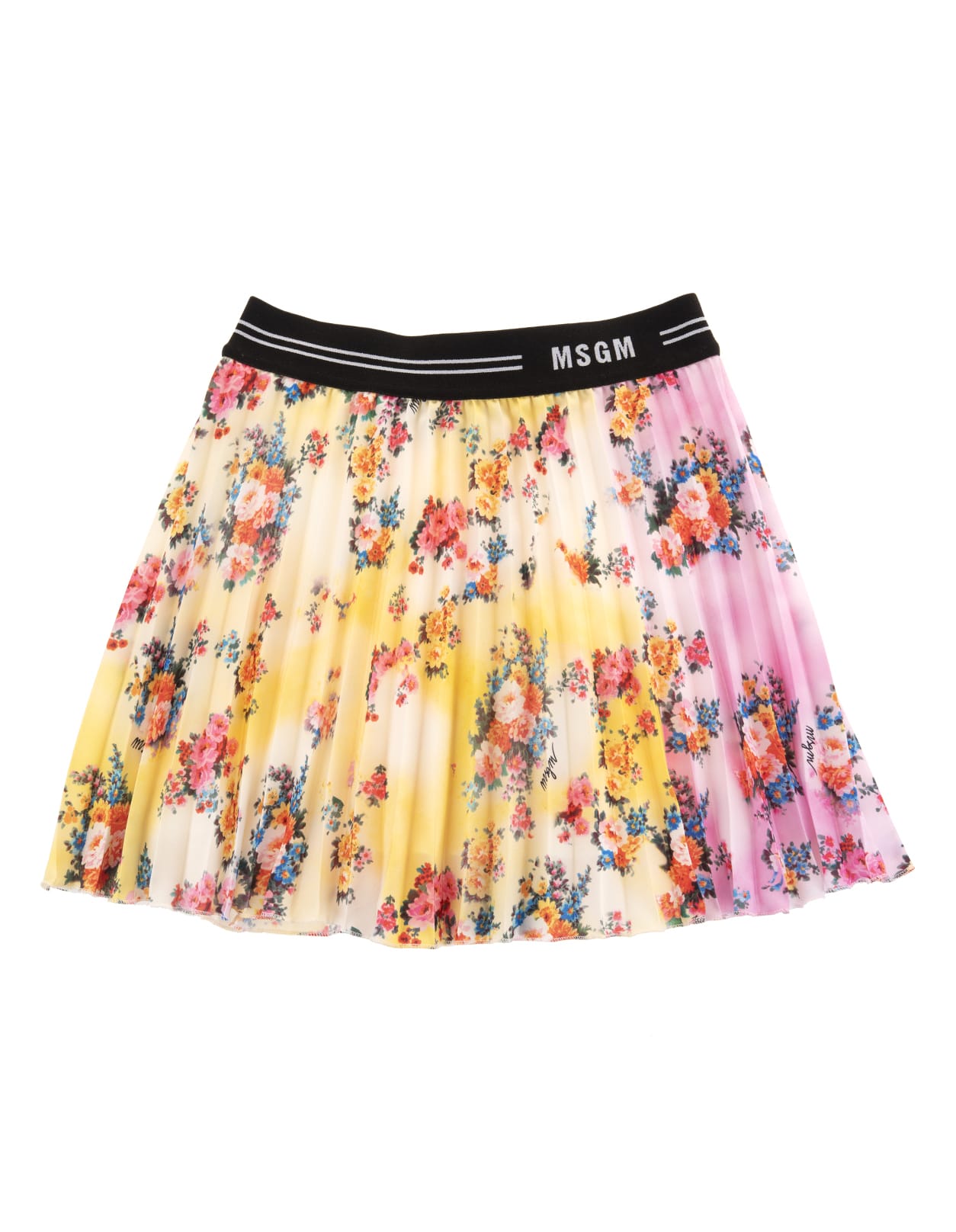 Shop Msgm Multicolored Pleated Skirt With Floral Print