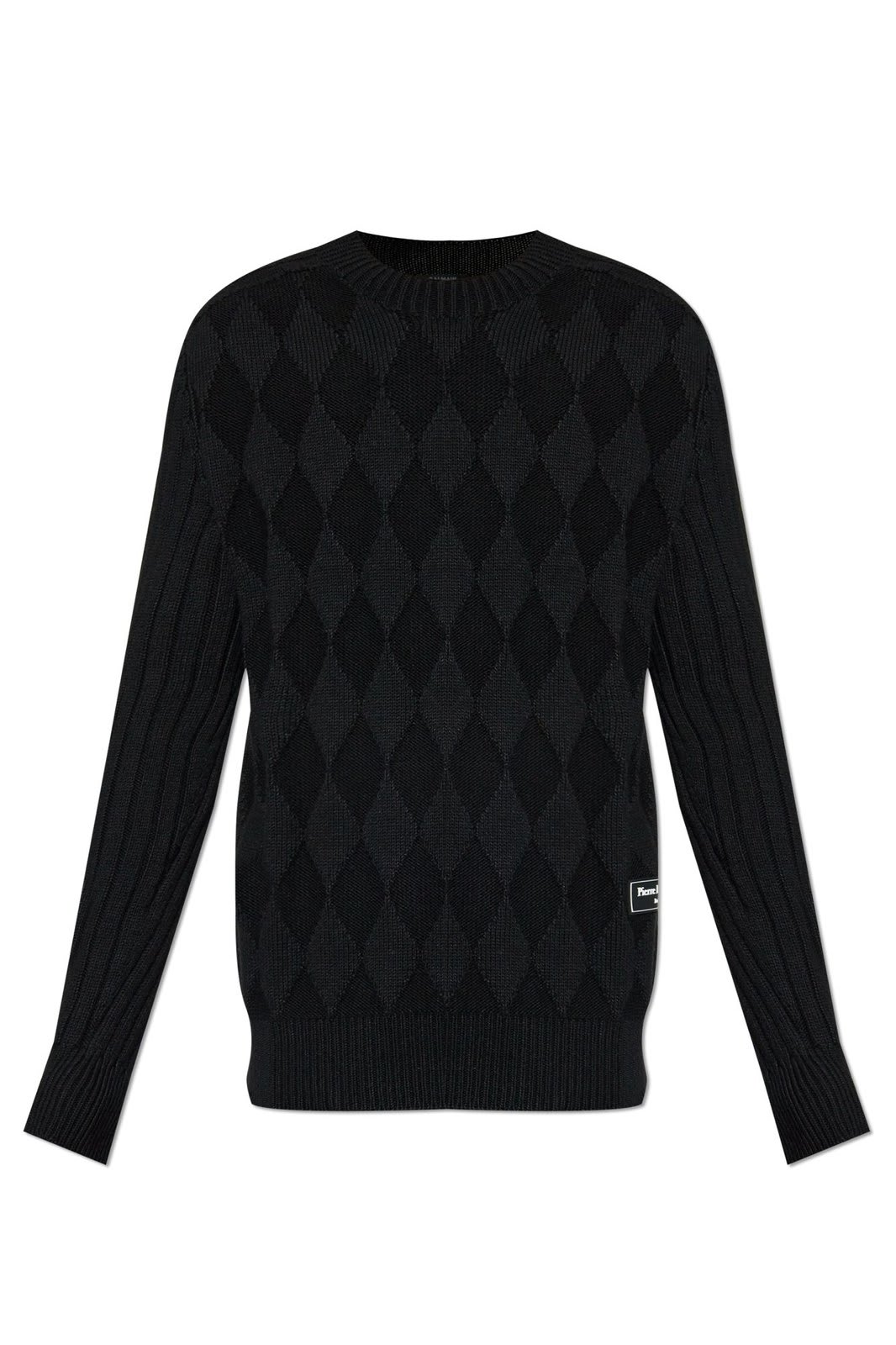 Shop Balmain Diamond Pattern Knit Sweater In Nero