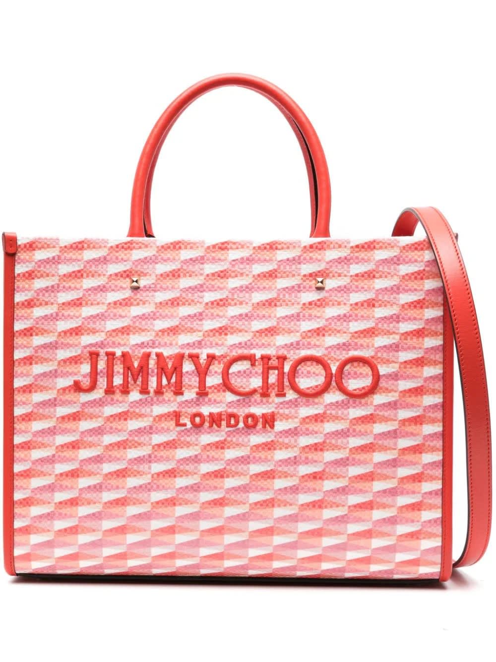 Shop Jimmy Choo Avenue M Tote Bag In Paprika/mix Rosa Confetto In Red