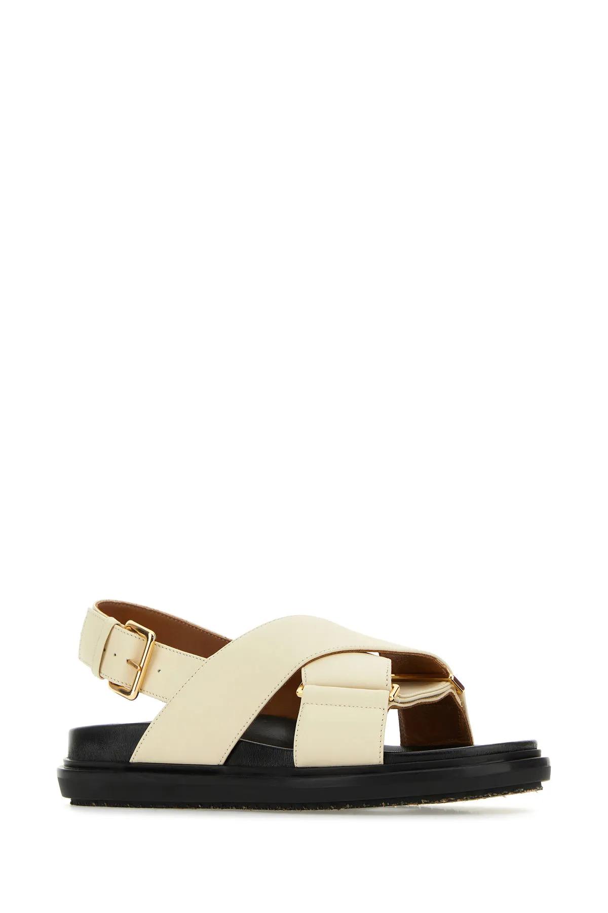 Shop Marni Ivory Leather Fussbett Sandals In White