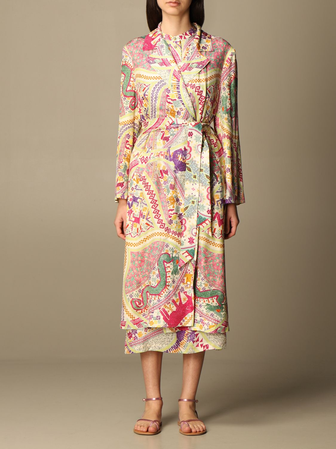 Etro Jacket Etro Dressing Gown Duster Coat In Printed Silk Blend