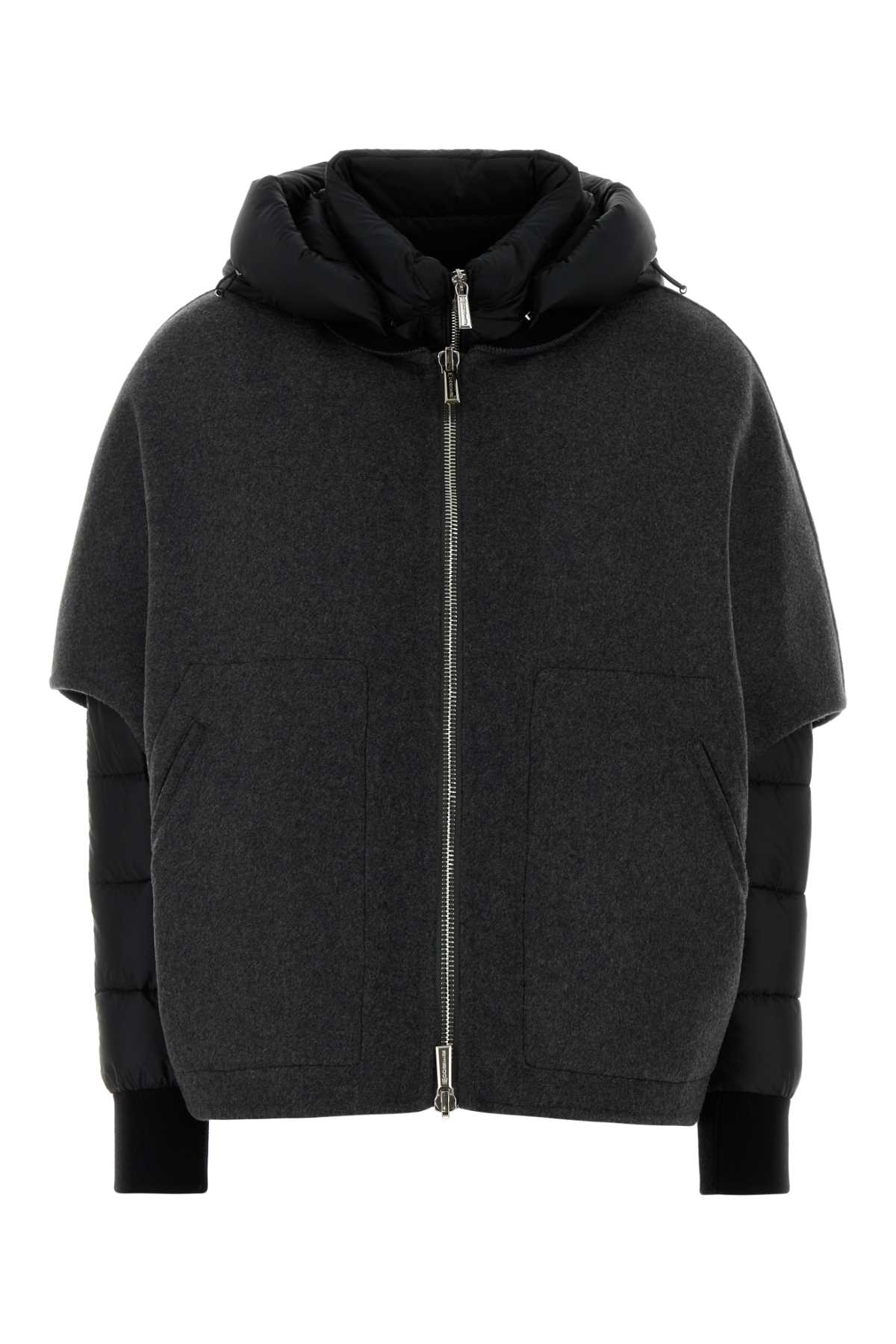 Moorer Hooded Down Jacket Featuring Quilted Sleeves In Gray