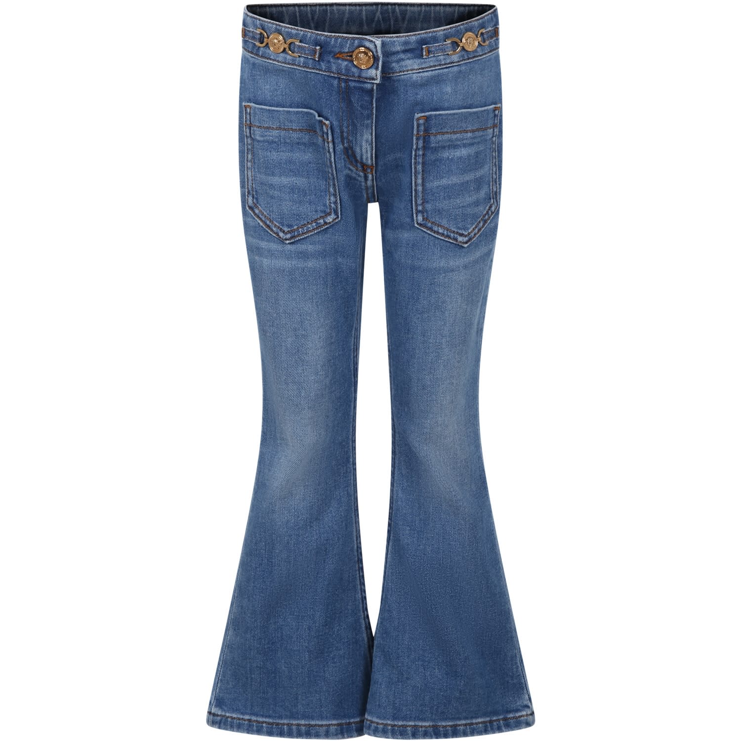 Versace Kids' Jeans For Girl With Golden Inserts In Denim