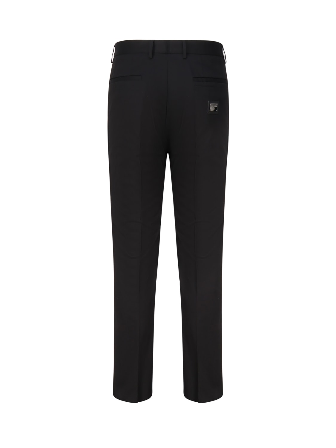 Shop Dolce & Gabbana Stretch Cotton Trousers With Logoed Plaque In Black