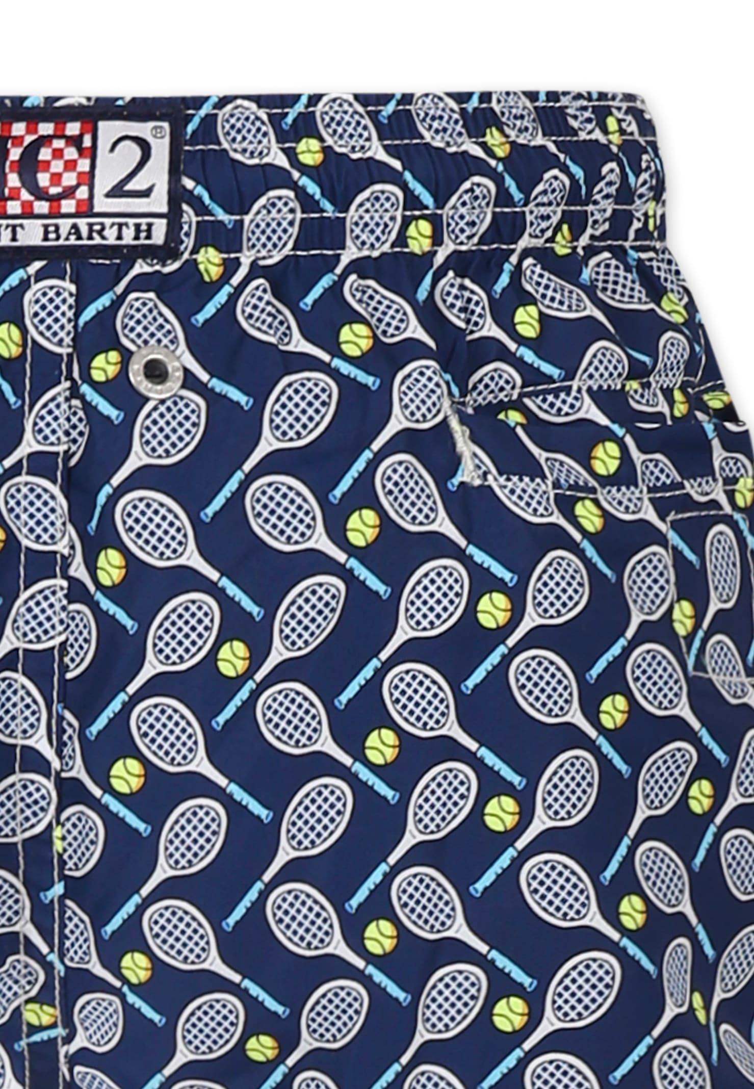 MC2 SAINT BARTH BLUE SWIM SHORTS FOR BOY WITH TENNIS RACKET PRINT