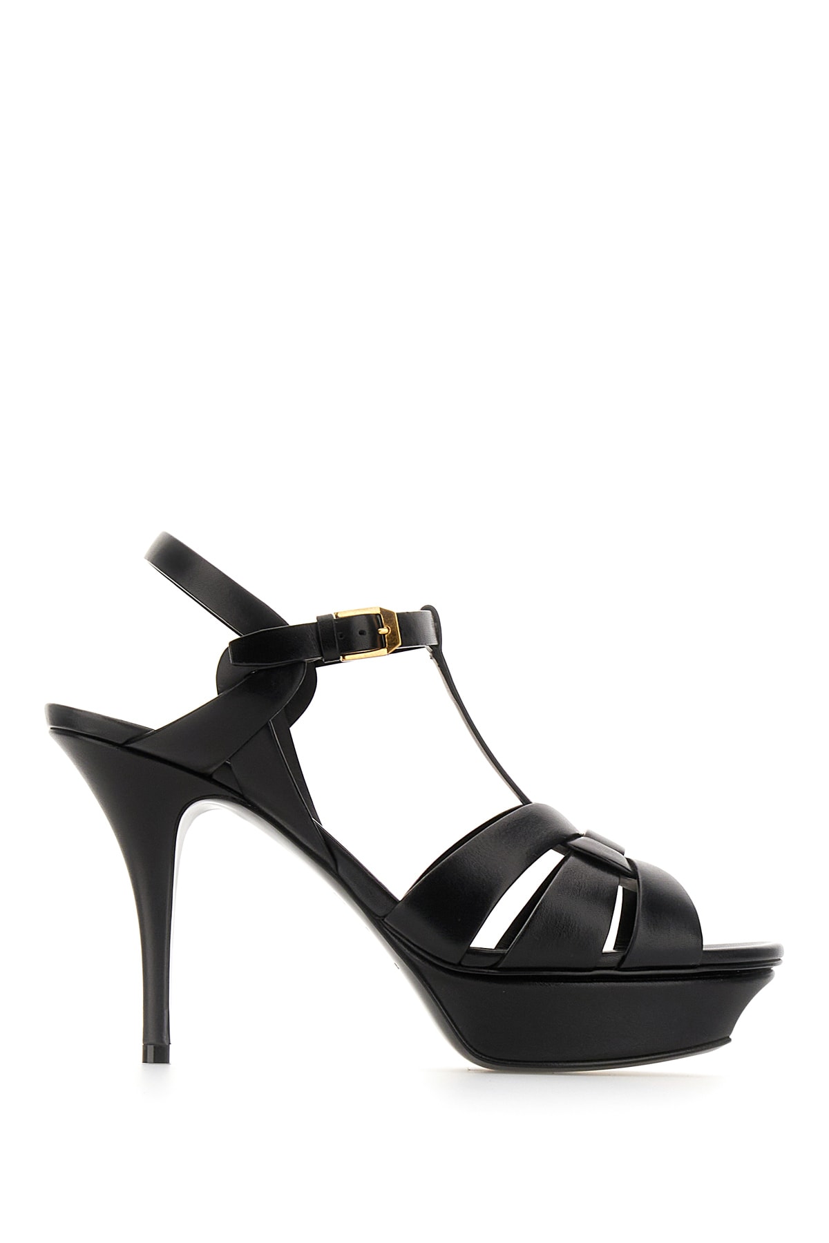 Shop Saint Laurent Black Leather Tribute Sandals In Nero