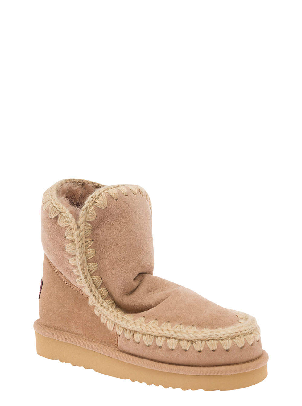 Mou Eskimo 18 Low Heels Ankle Boots In Camel Suede In Brown
