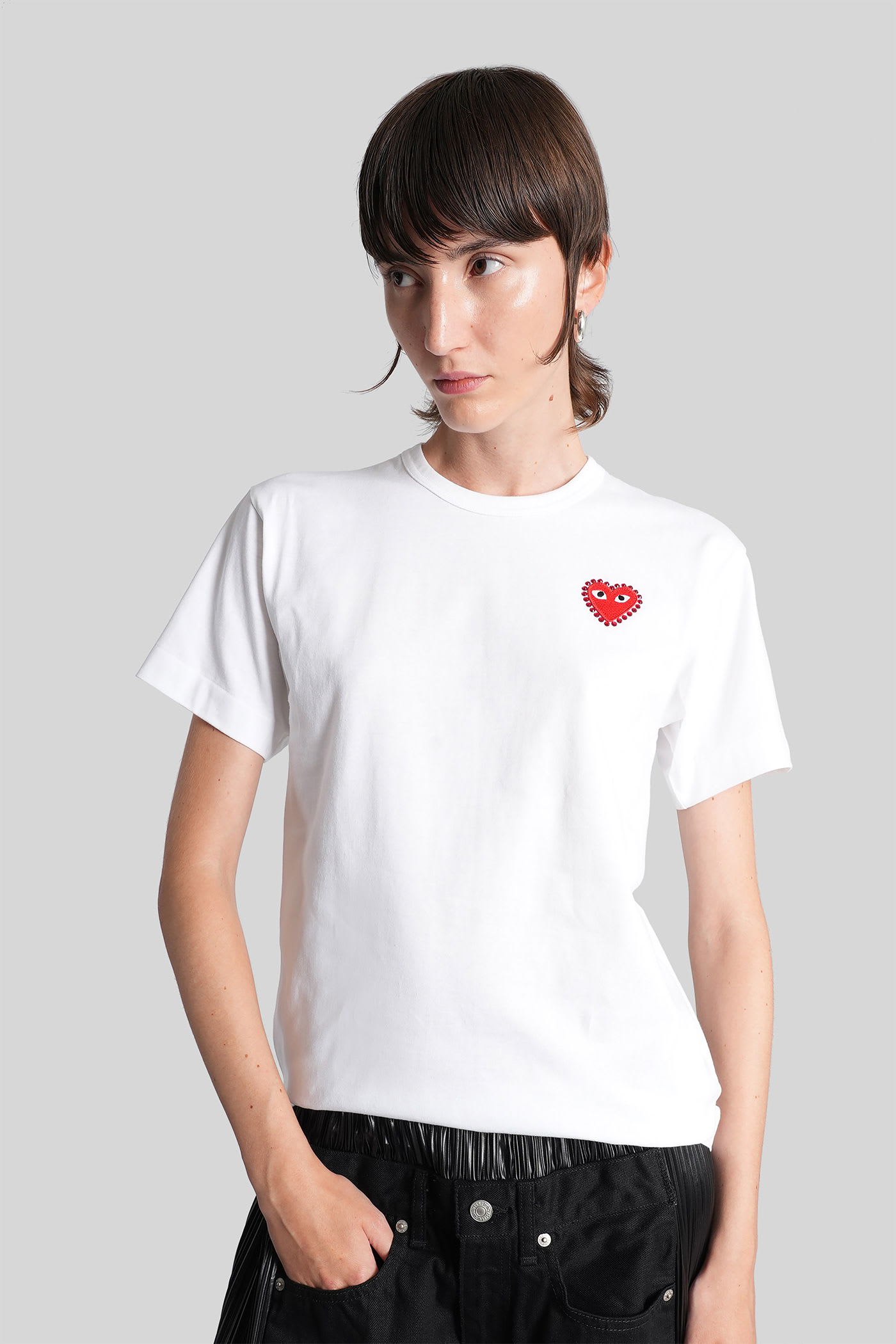 Comme Des Garçons Play Unisex T-shirt Emblem X Rhinestone Clothing In White