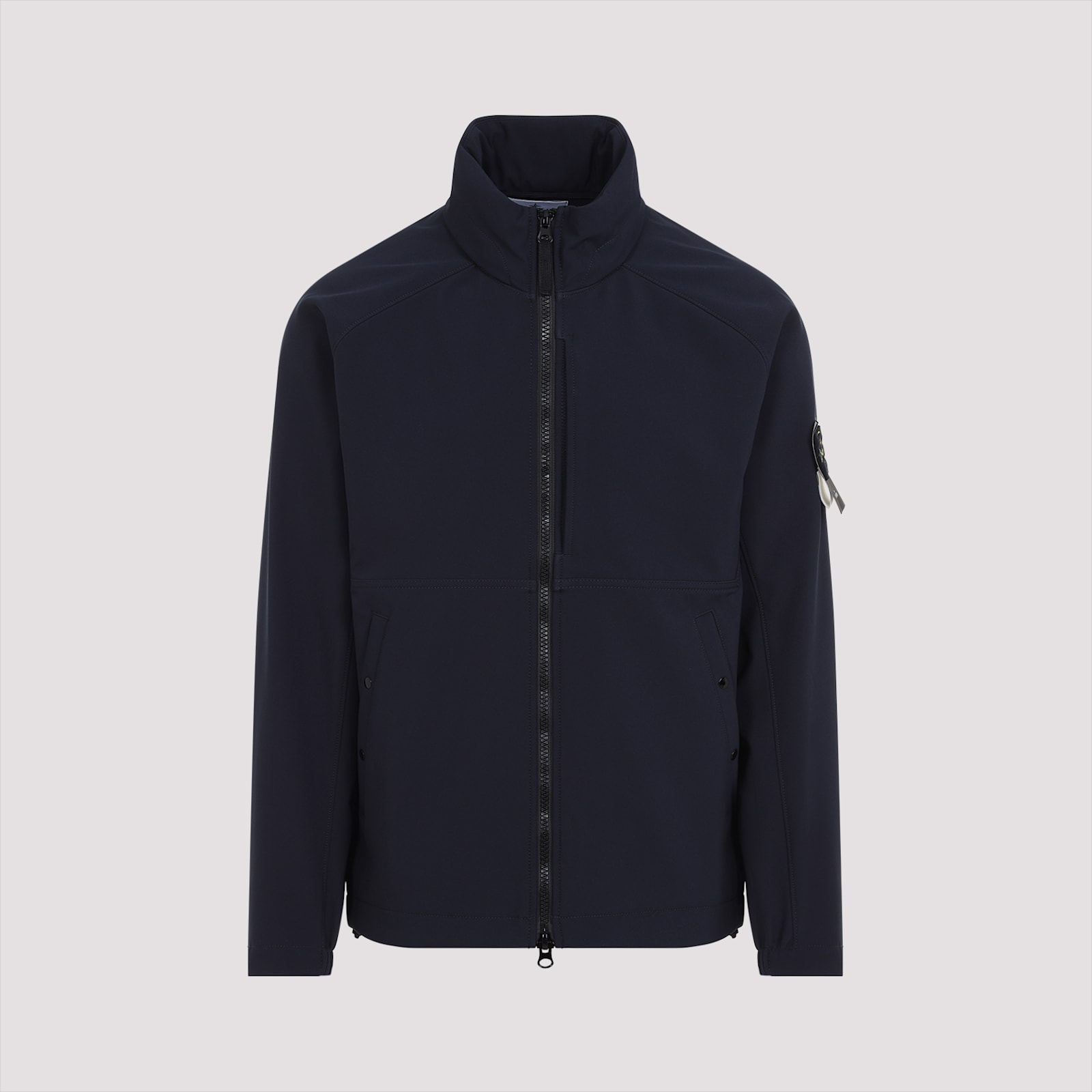 Stone Island Logo Zip-up Jacket In Blue
