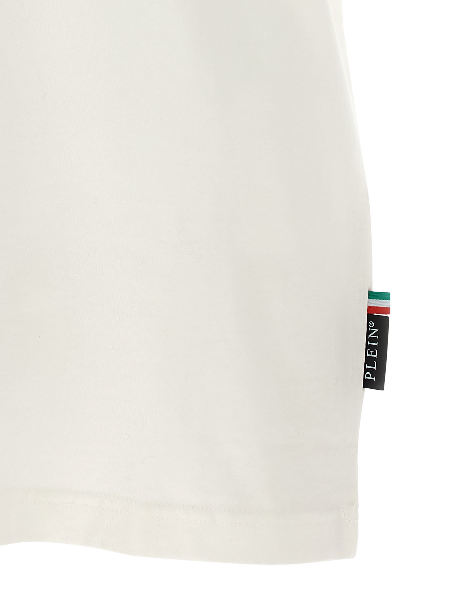 Philipp Plein Ribbed Crew Neck T-shirt With Logo Patch And Chest Print In White