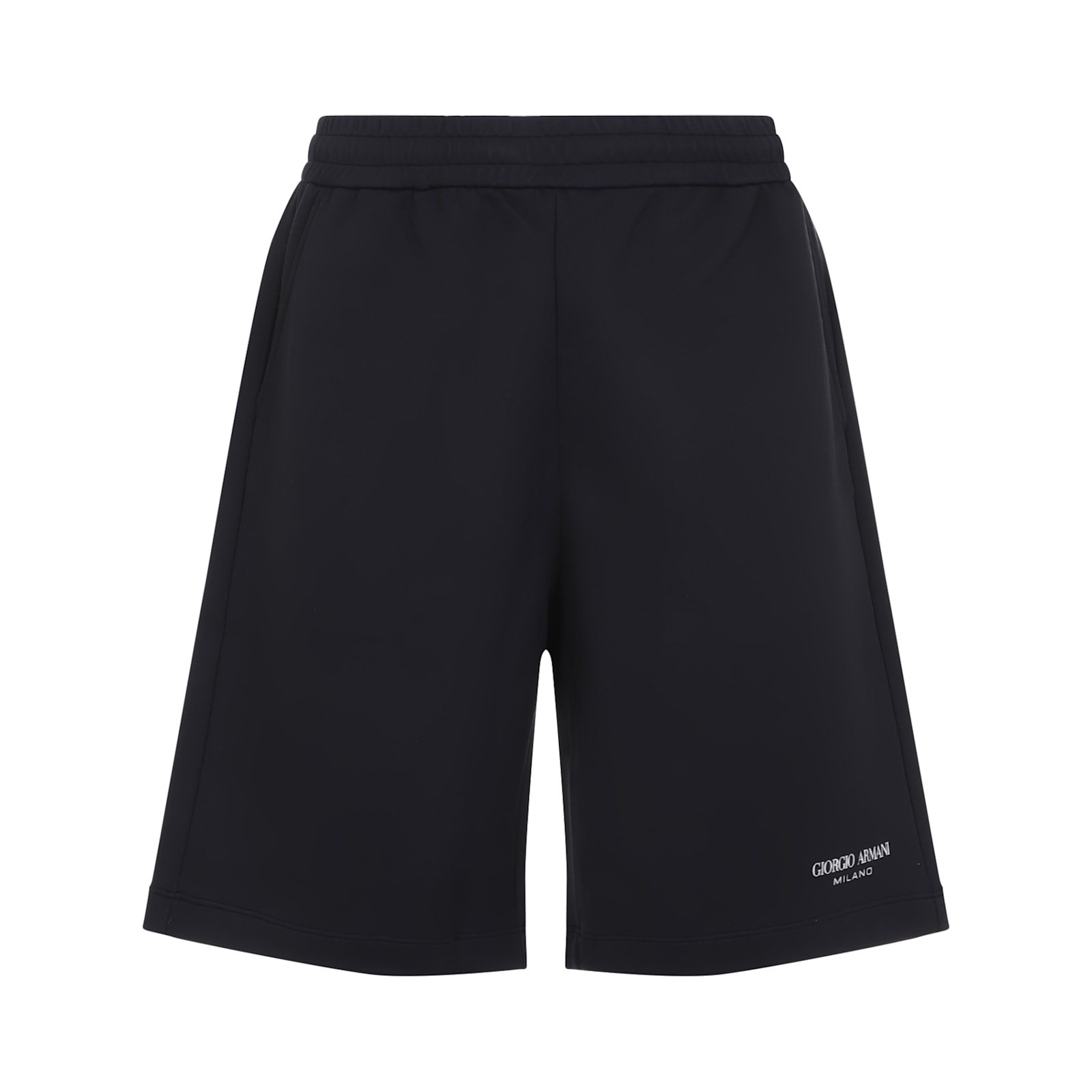 Giorgio Armani Navy Blue Polyamide Bermuda Shorts With Concealed Drawstring In Dark Navy