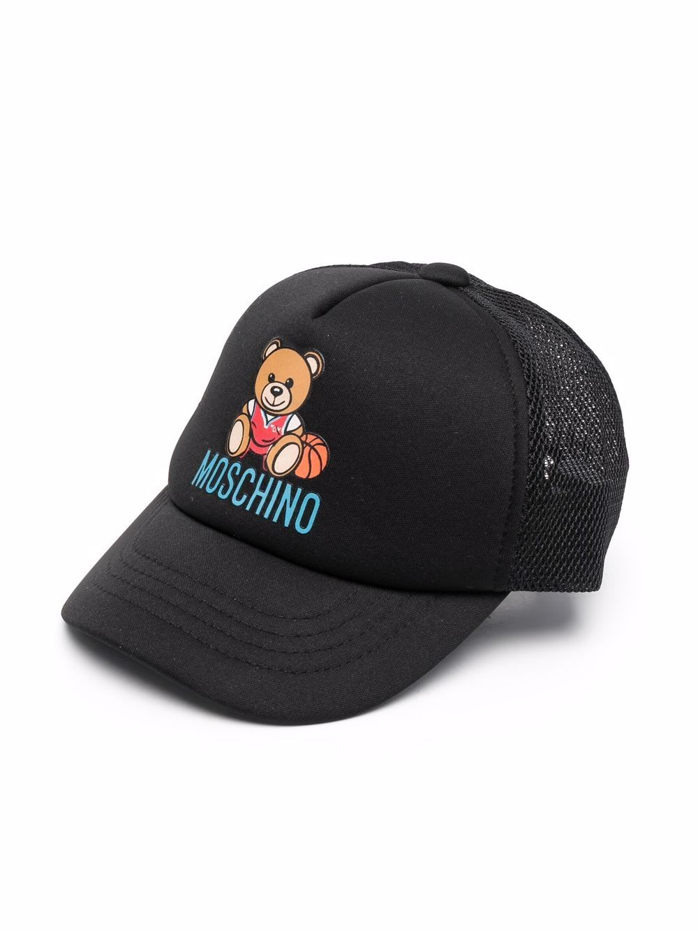Moschino Kids Black Baseball Hat With Basketball Teddy Bear Print