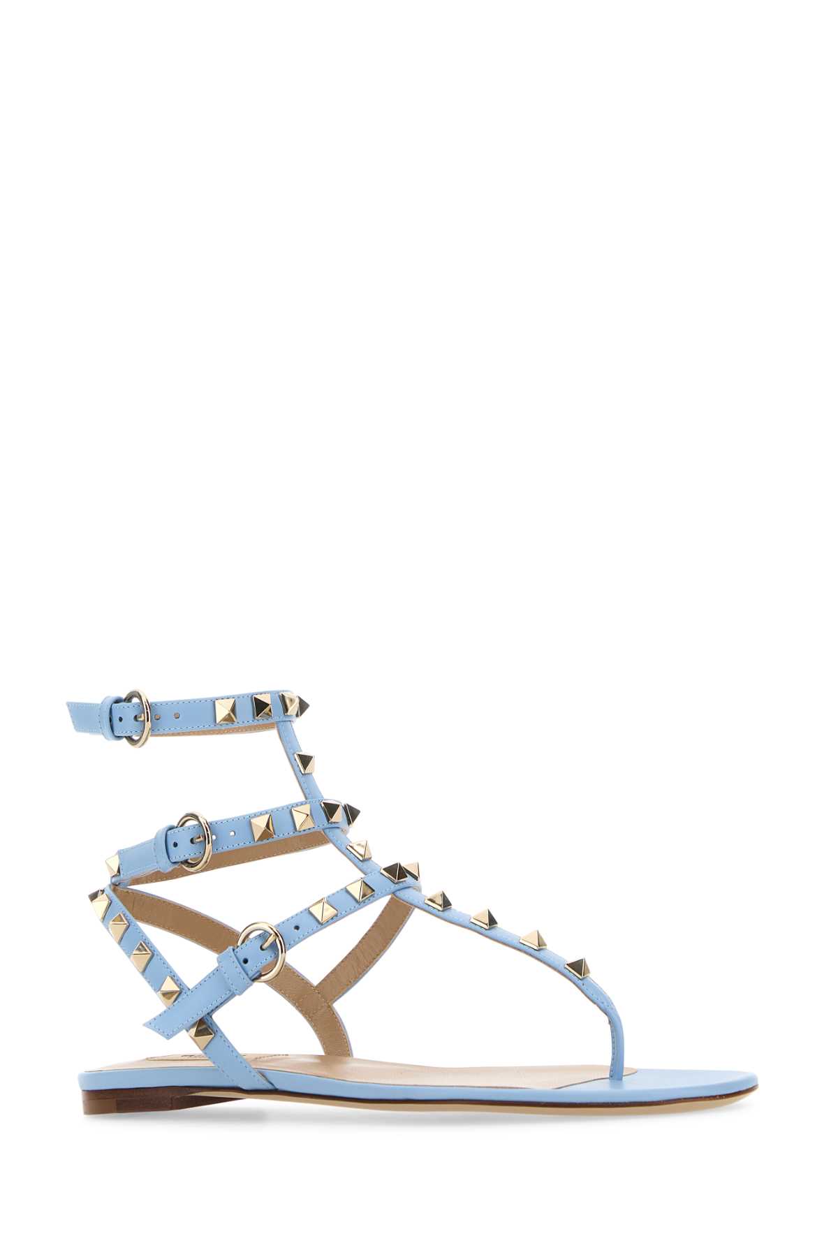Shop Valentino Light Blue Leather Rockstud Thong Sandals In Popelineblue
