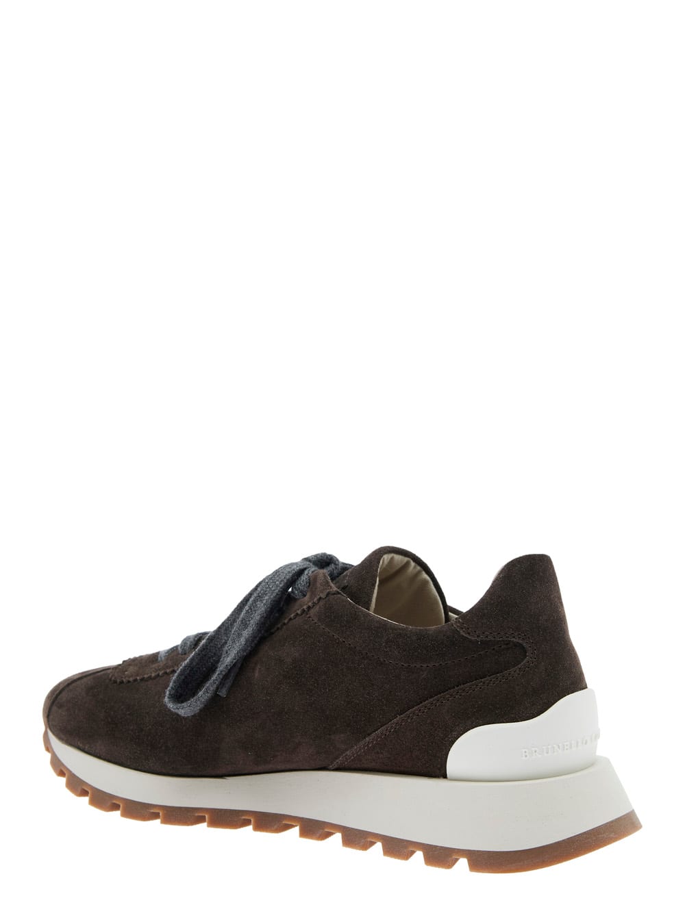 Brunello Cucinelli Brown Low Top Sneakers With Monil Detail On The Side And Embossed Logo Lettering On The Rear In Leat