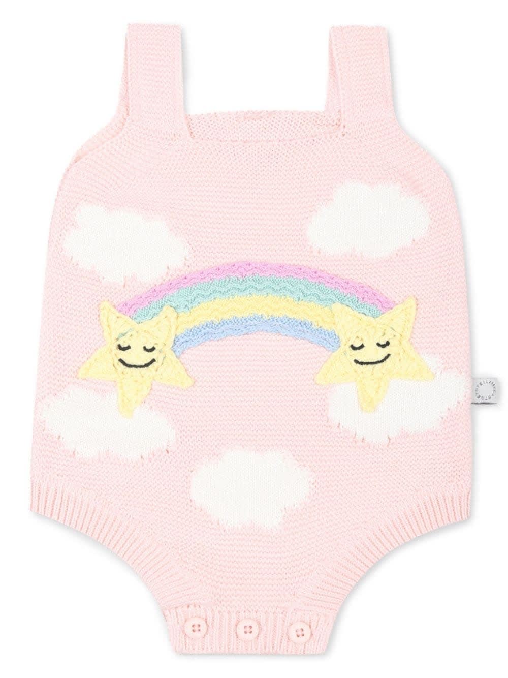 STELLA MCCARTNEY PINK ROMPER WITH STARS AND RAINBOW 