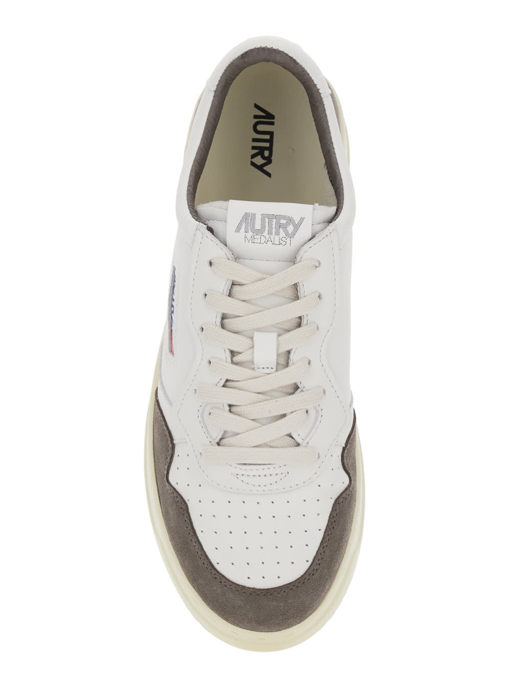 Autry 'medalist Low' White Low Top Sneakers With Side Logo Detail In Leather And Suede Man In Gray
