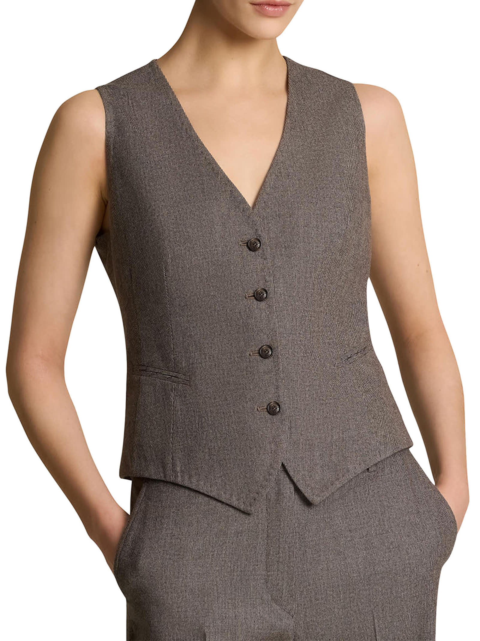 Shop Kiton Vest Virgin Wool In Beige