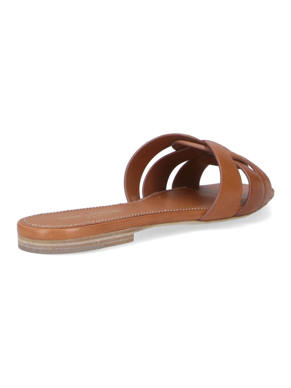 Saint Laurent Tribute Woven Leather Flat Sandals In Brown