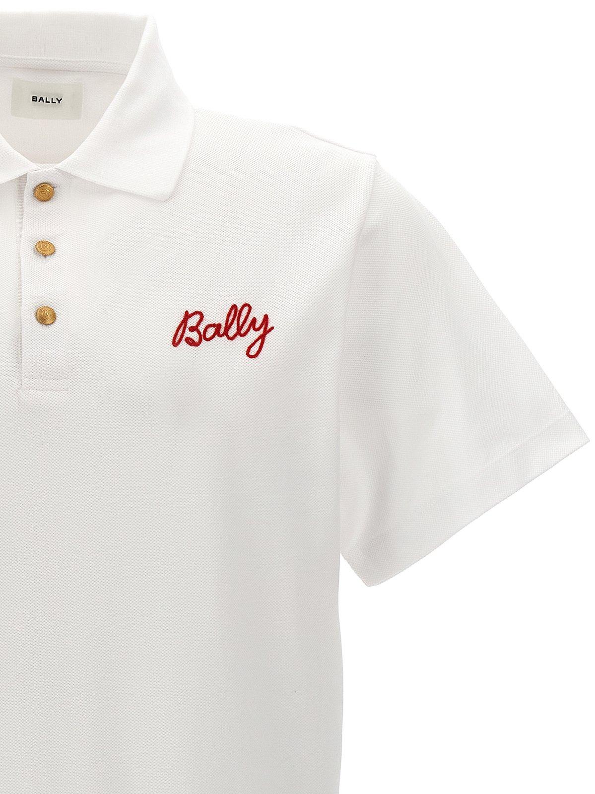 Shop Bally Logo Embroidered Short-sleeved Polo Shirt In White