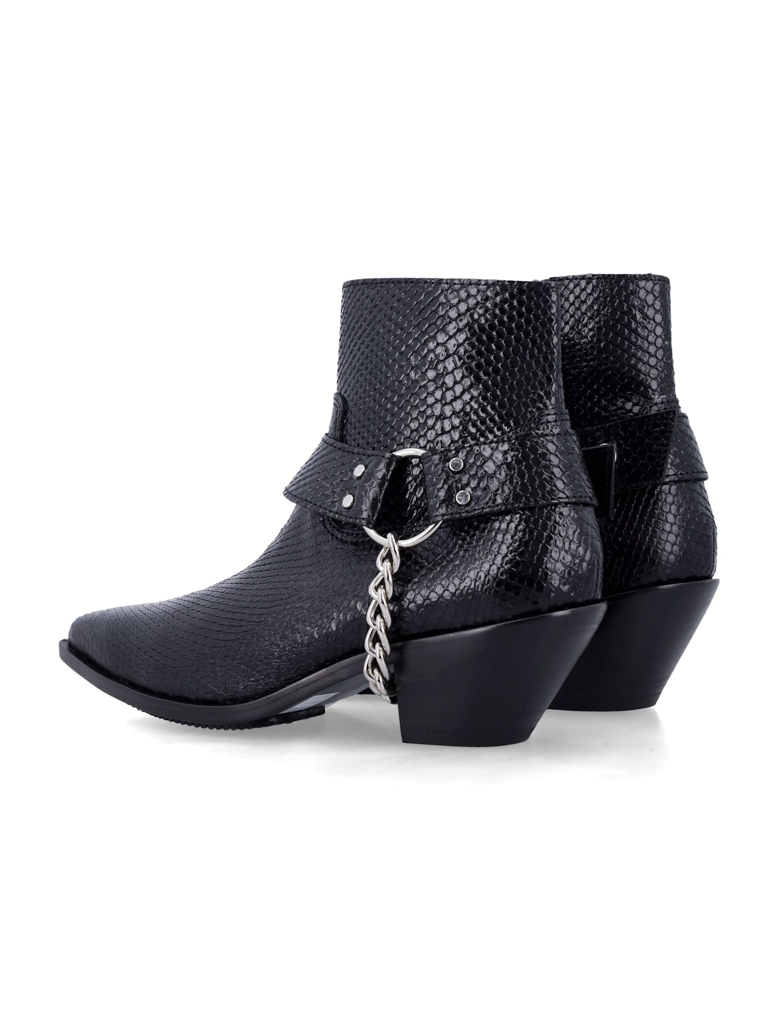 Junya Watanabe Python-effect Leather Western Ankle Boots With Chain In Black