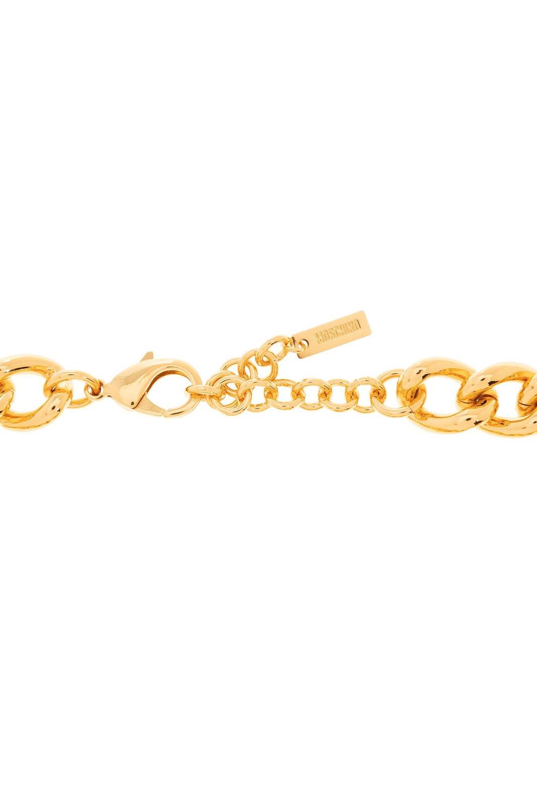 Shop Moschino Heart-pendant Cable-link Chained Necklace In Gold