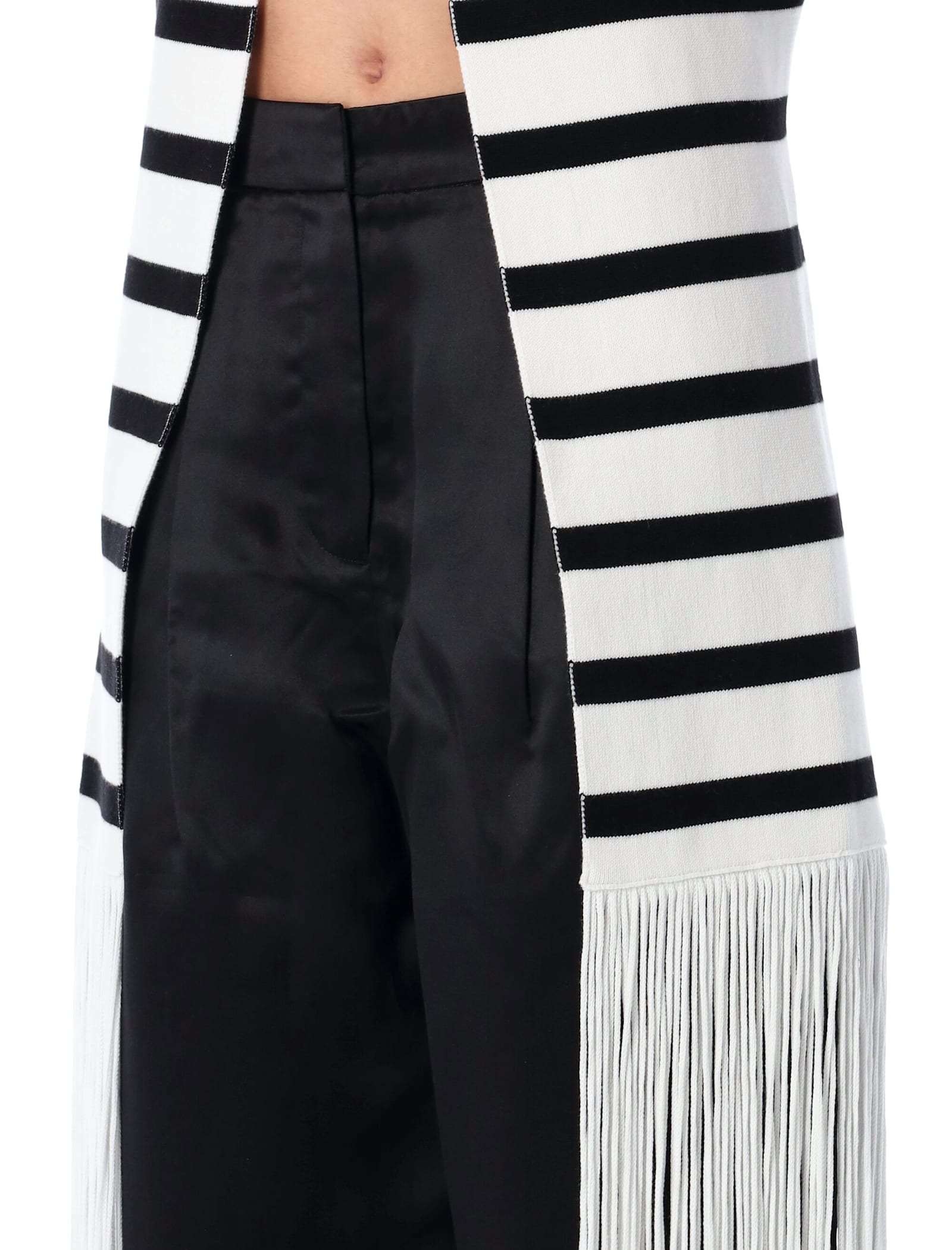 Jean Paul Gaultier Ribbed Cotton Top Fringe Detail In White
