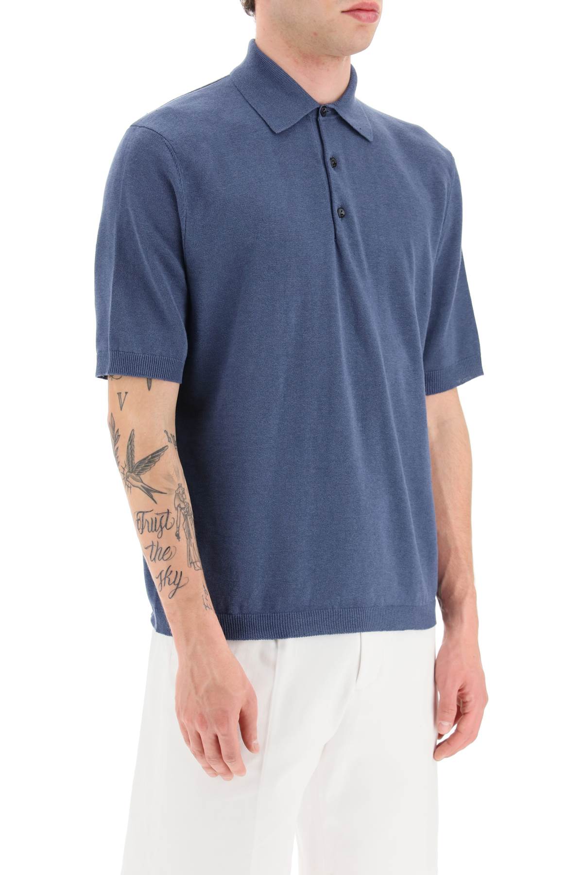 Shop Agnona Linen And Cotton Jersey Polo In Indigo (blue)