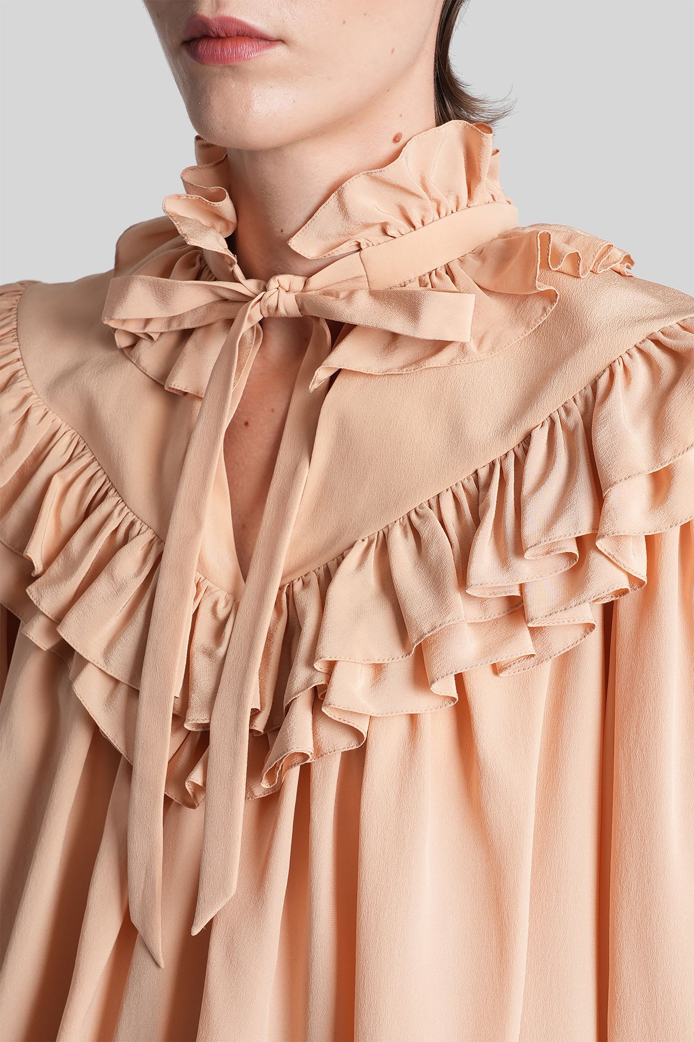Chloé Oversized Top With Ruffles In Pink