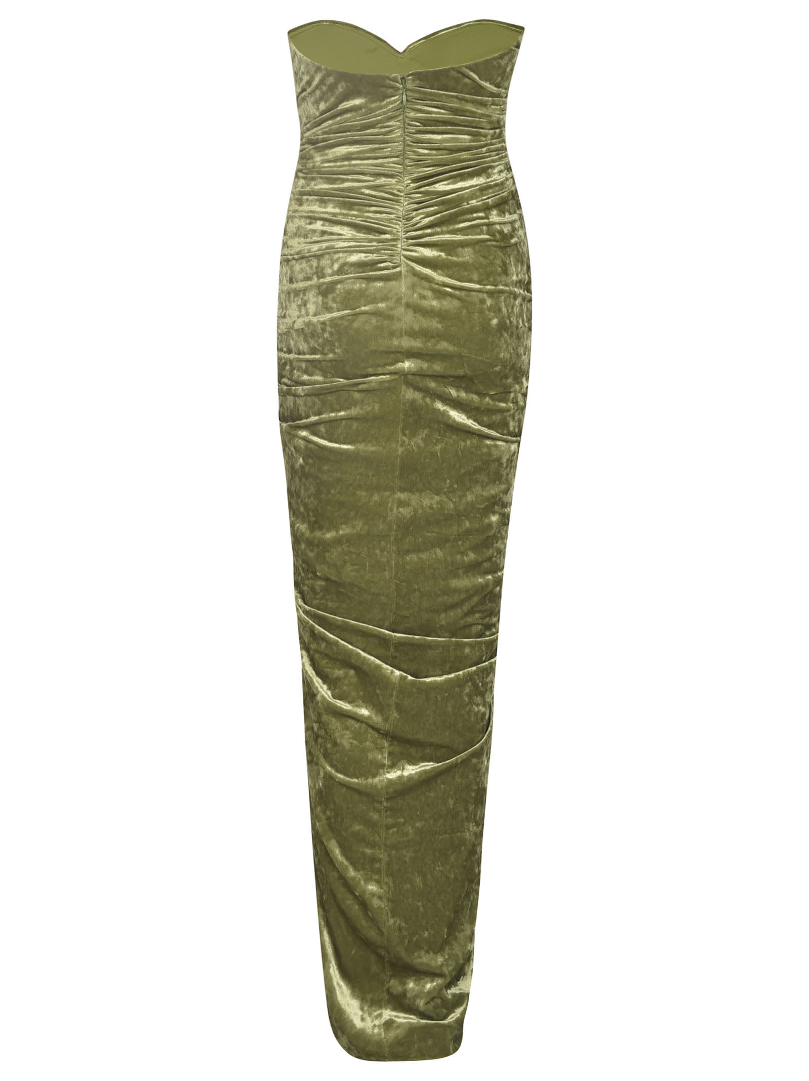 Shop Alexandre Vauthier Off-shoulder Front Slit Wrap Velvet Dress In Olive Green