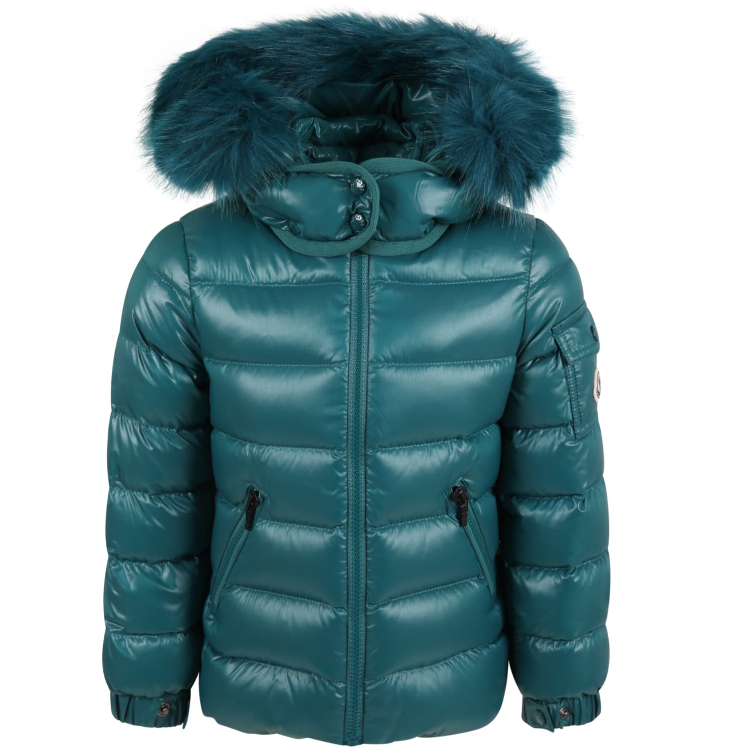 Moncler Green Down Jacket For Girl With Hood