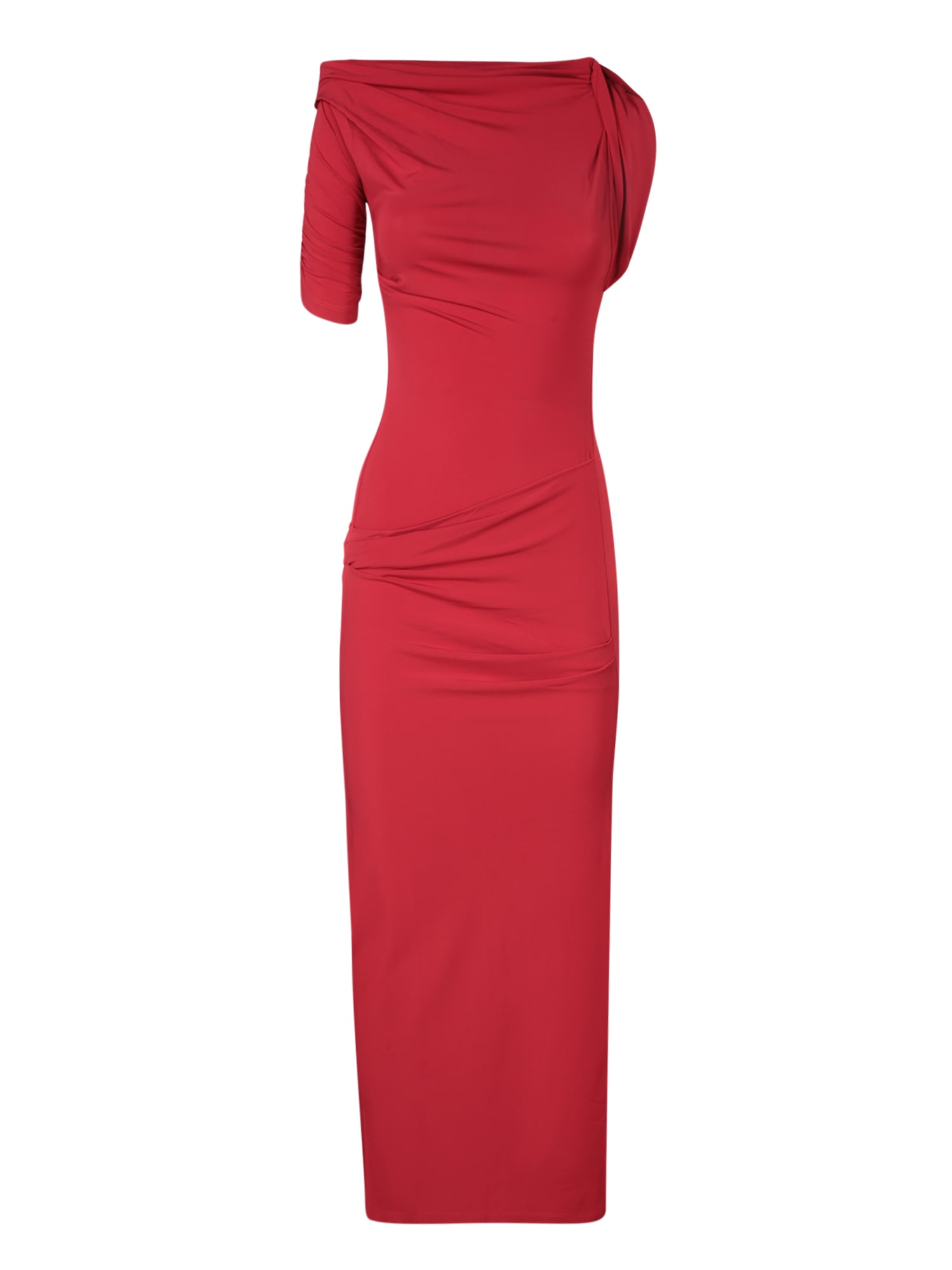 Red Draped Midi Dress