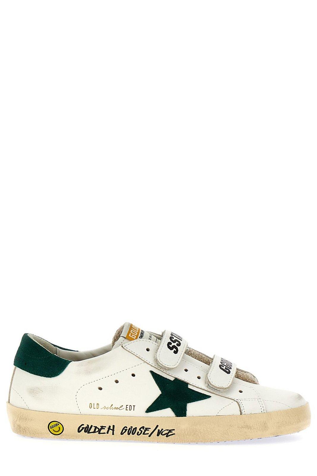 Shop Golden Goose Old School Star Patch Sneakers In White/green
