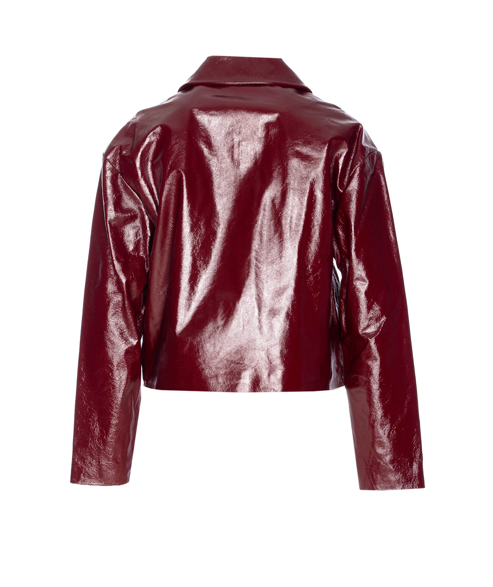 Self-portrait Womens Peter Pan Collar Boxy-fit Faux-leather Jacket Burgundy In Red