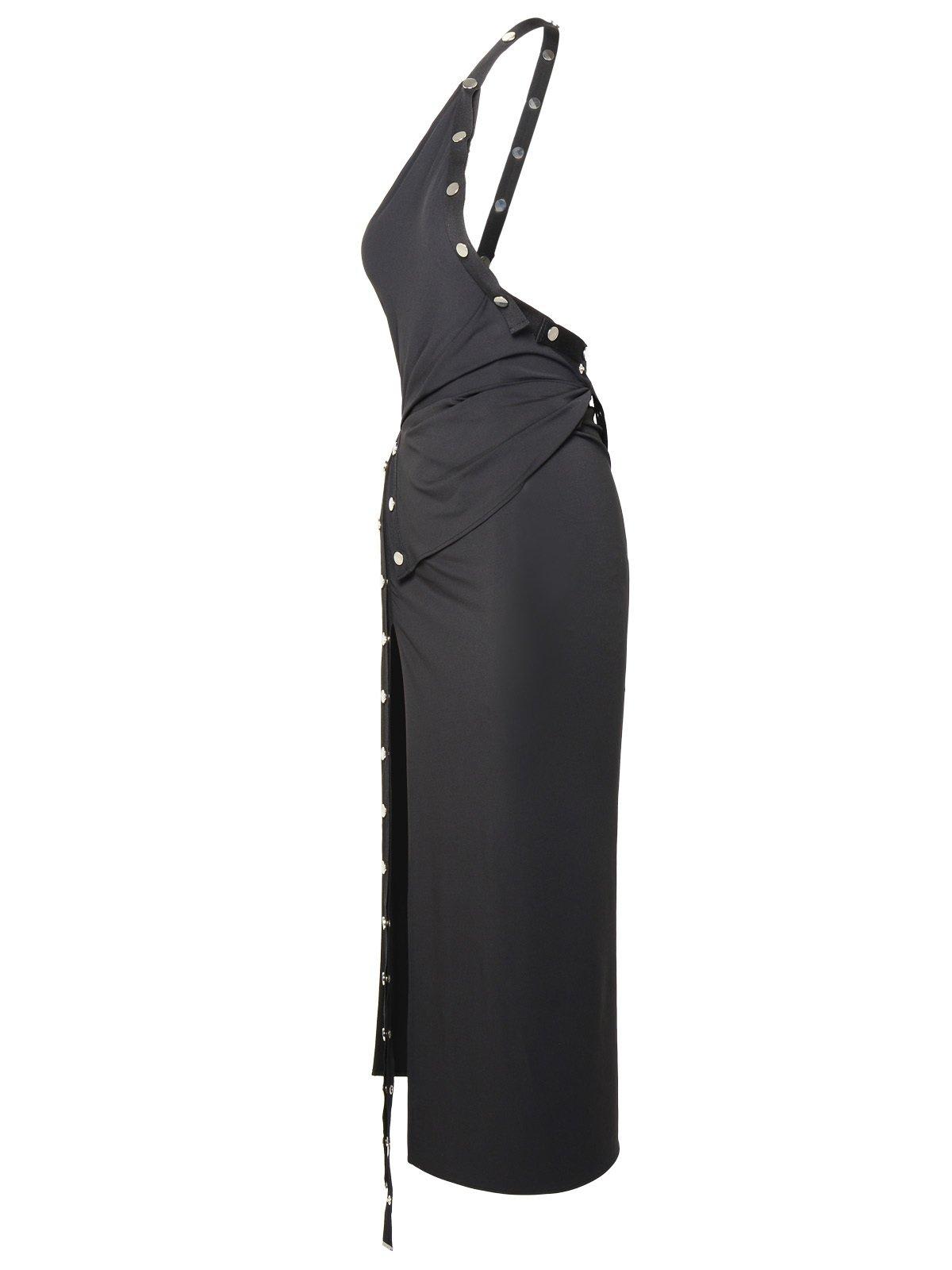 Shop Attico One-shoulder Stud Embellished Dress In Black